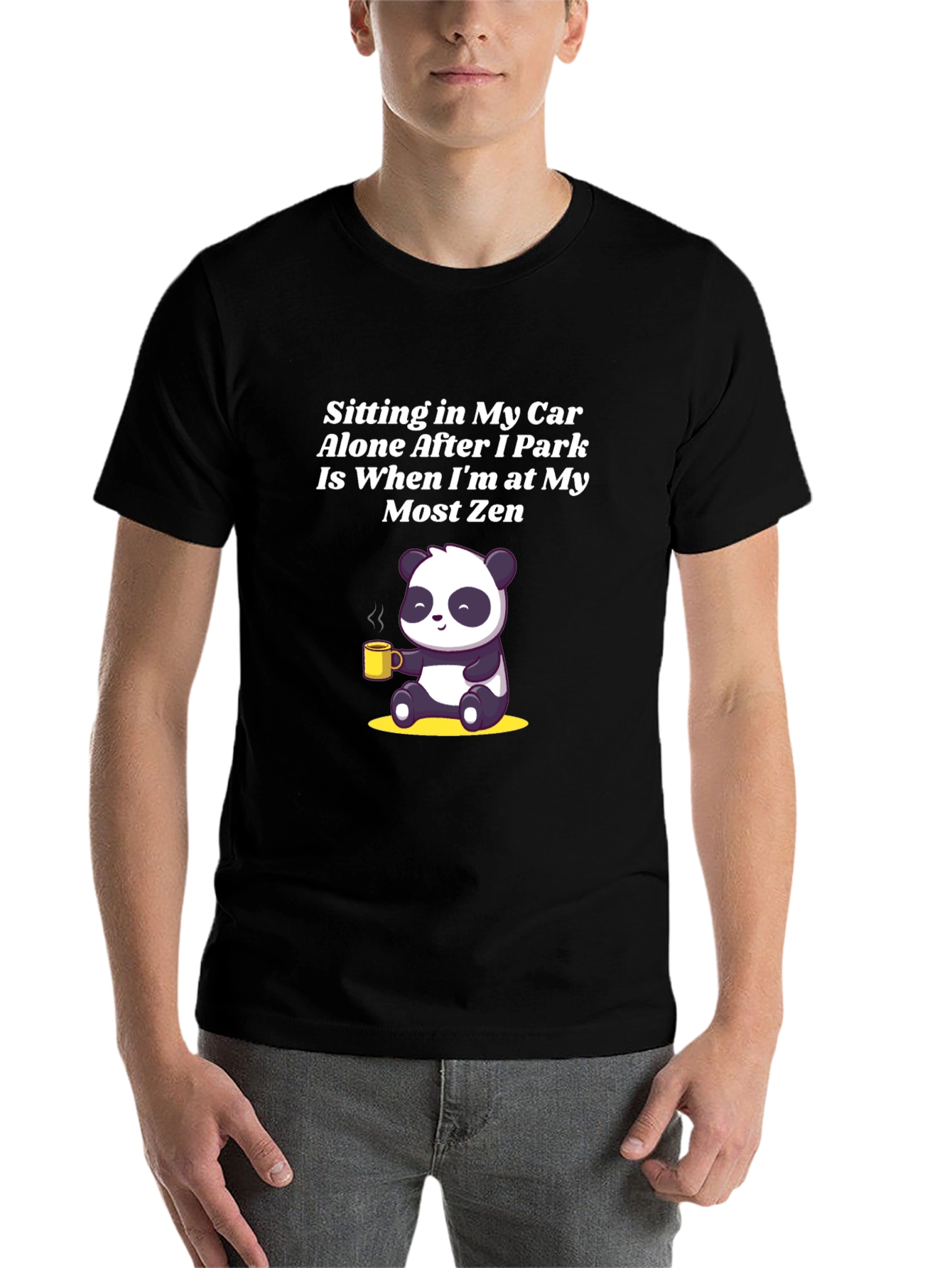 Black Zen Panda T-Shirt - Sitting in My Car view 7