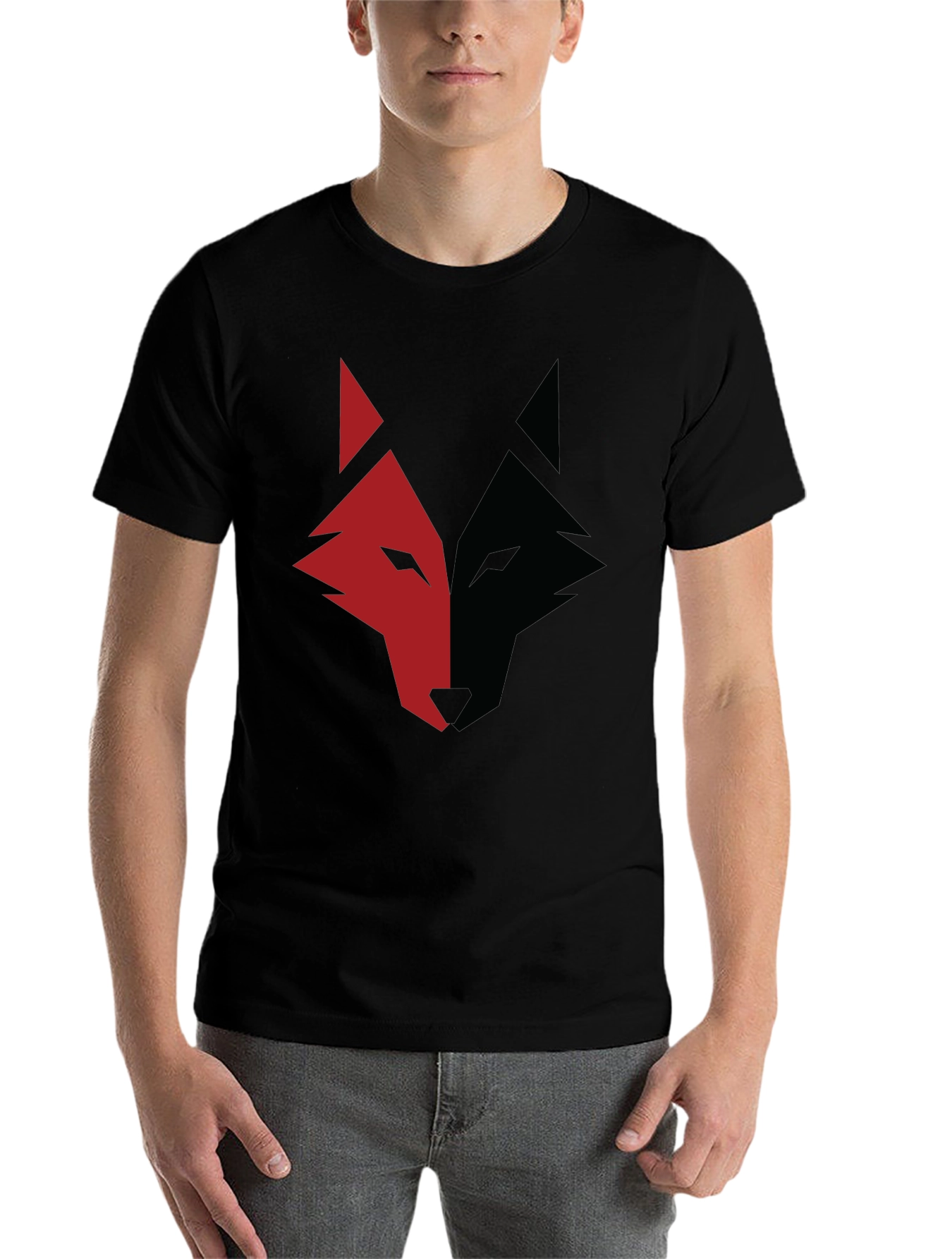 Black Red and Black Wolf Graphic Print T-Shirt view 7