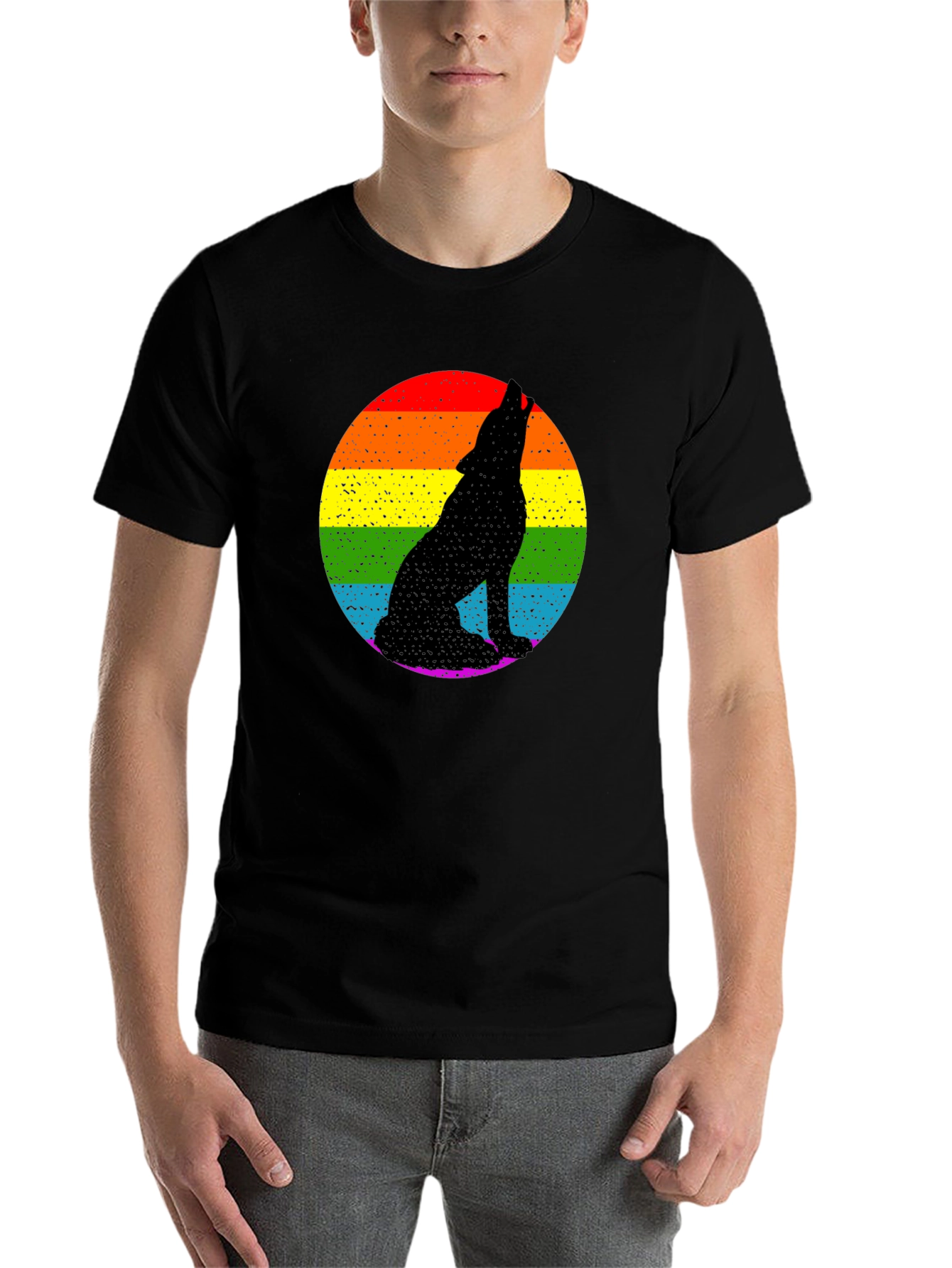 Black Rainbow Wolf Graphic Tee - Black Pride T-Shirt view 7