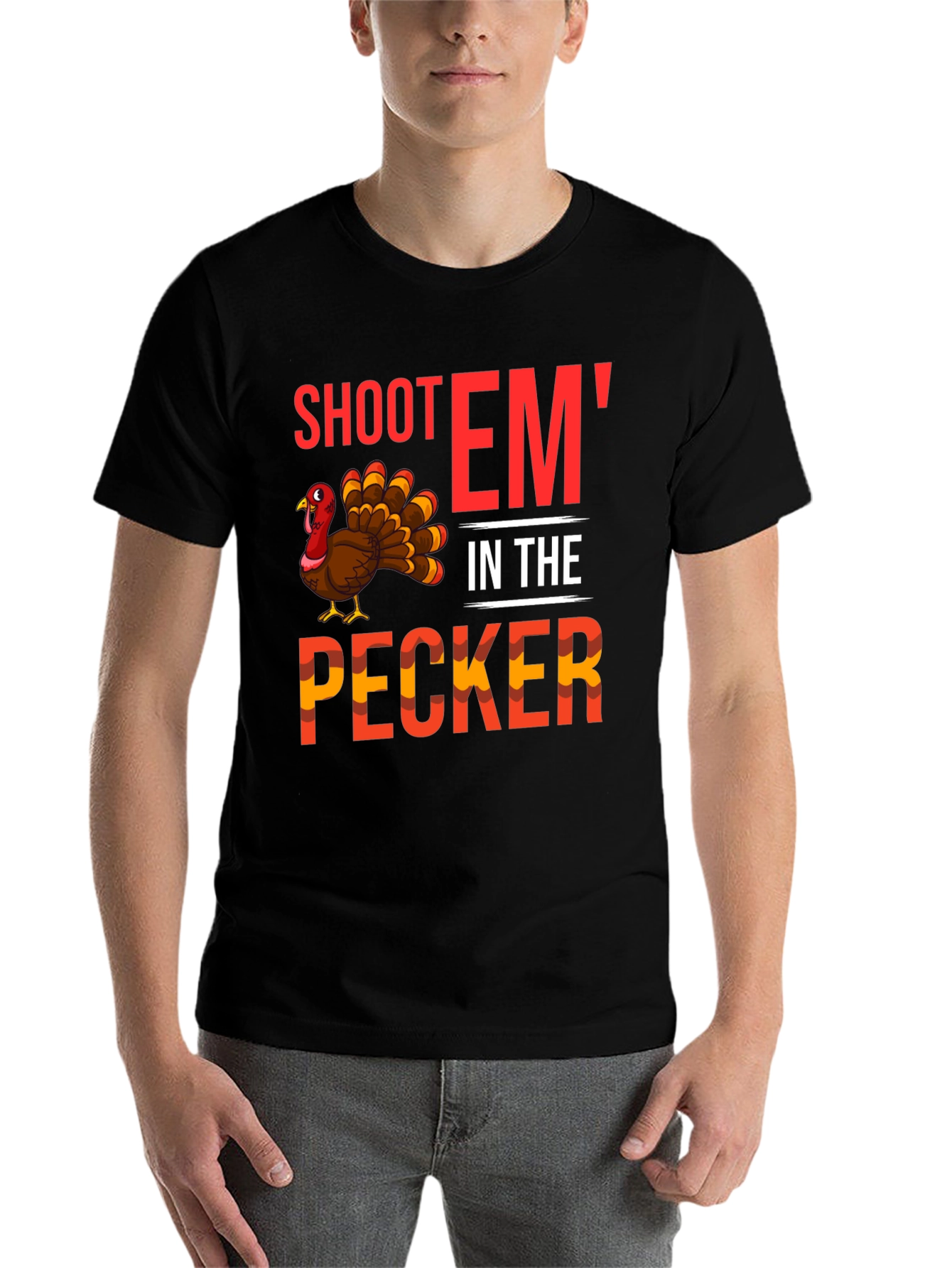 Black Shoot 'Em In The Pecker Turkey Graphic Tee view 7