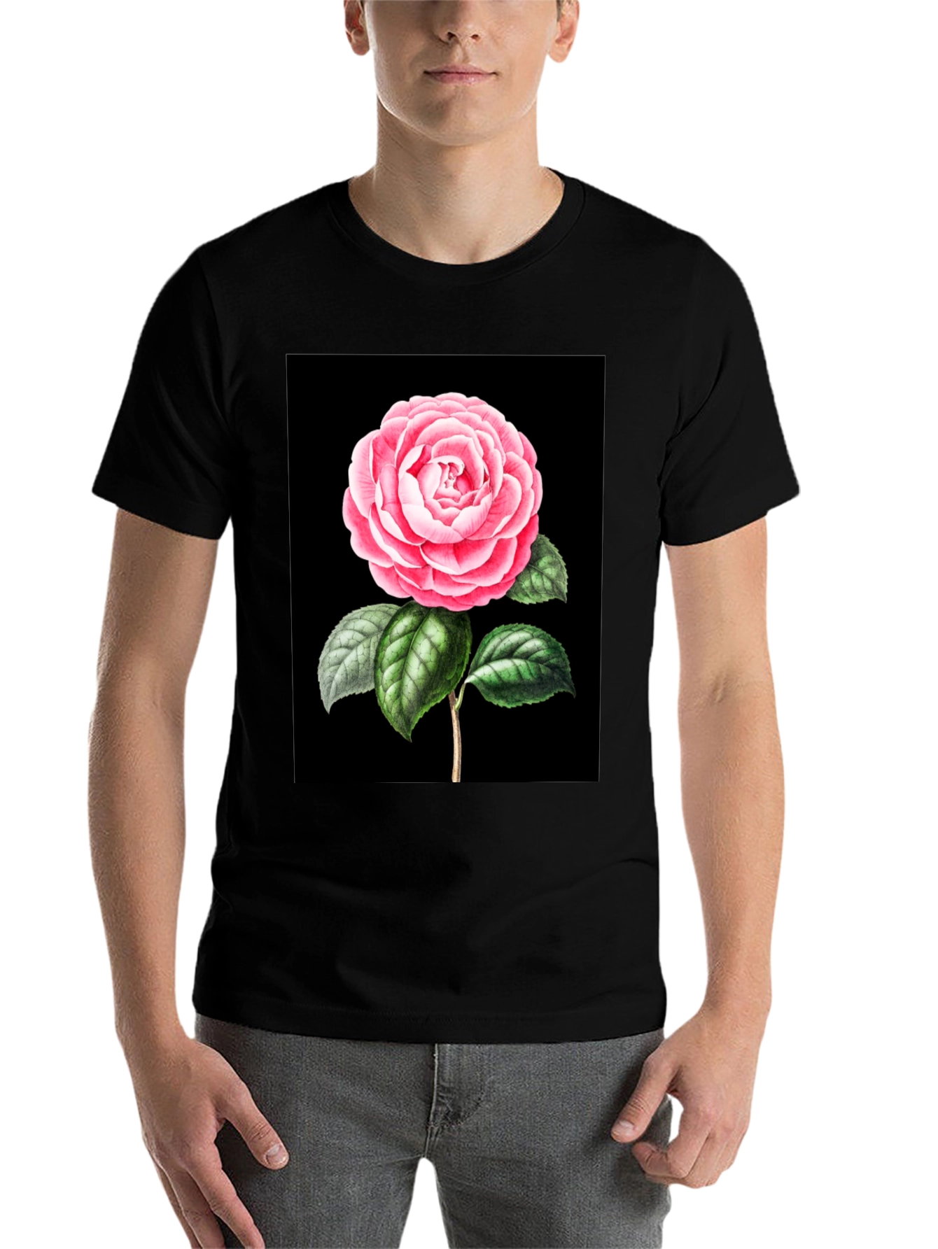 Black Elegant Rose Graphic Tee - Black Cotton Blend view 7