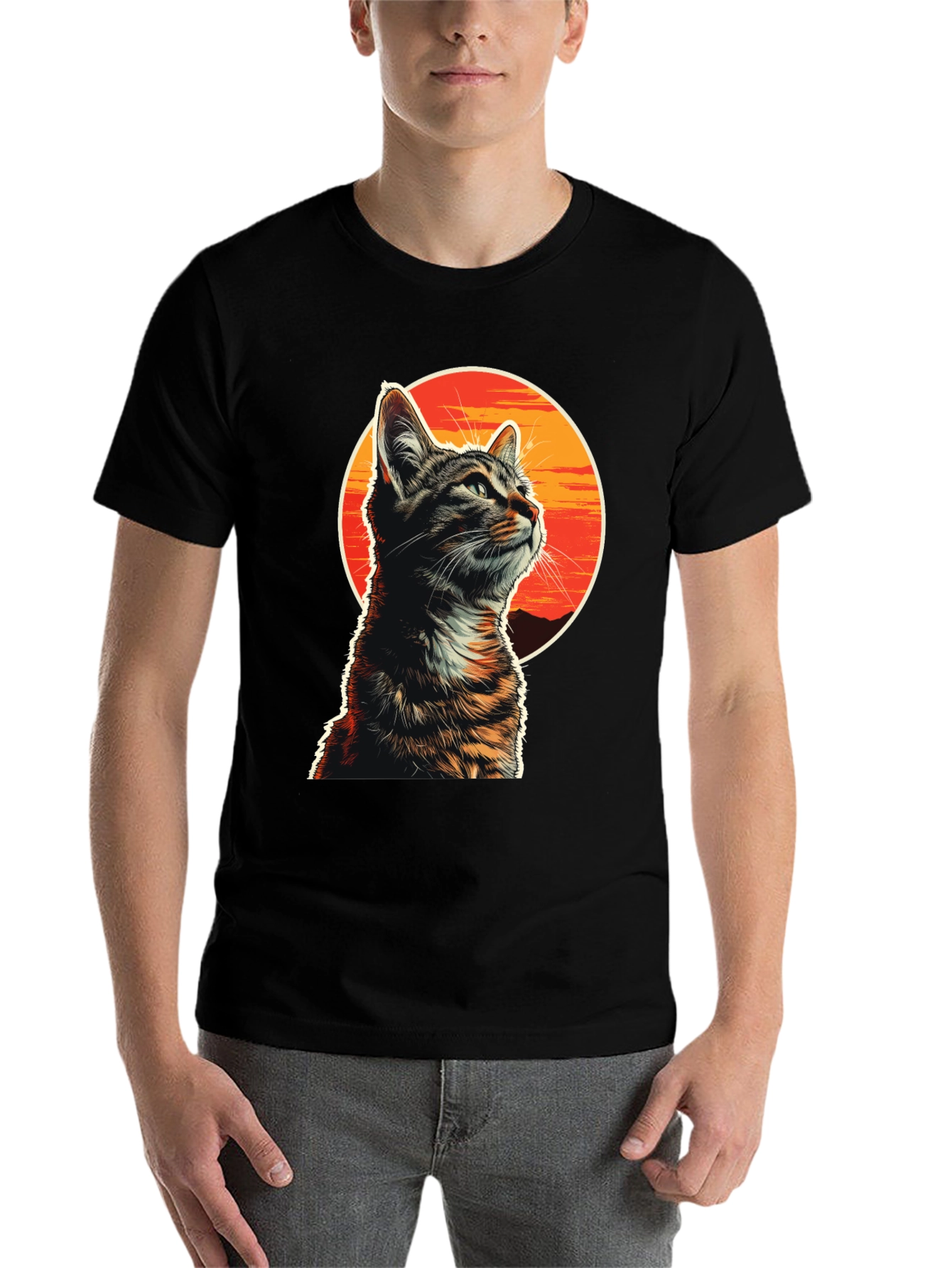 Black Sunset Cat Graphic T-Shirt - Unique Design view 7