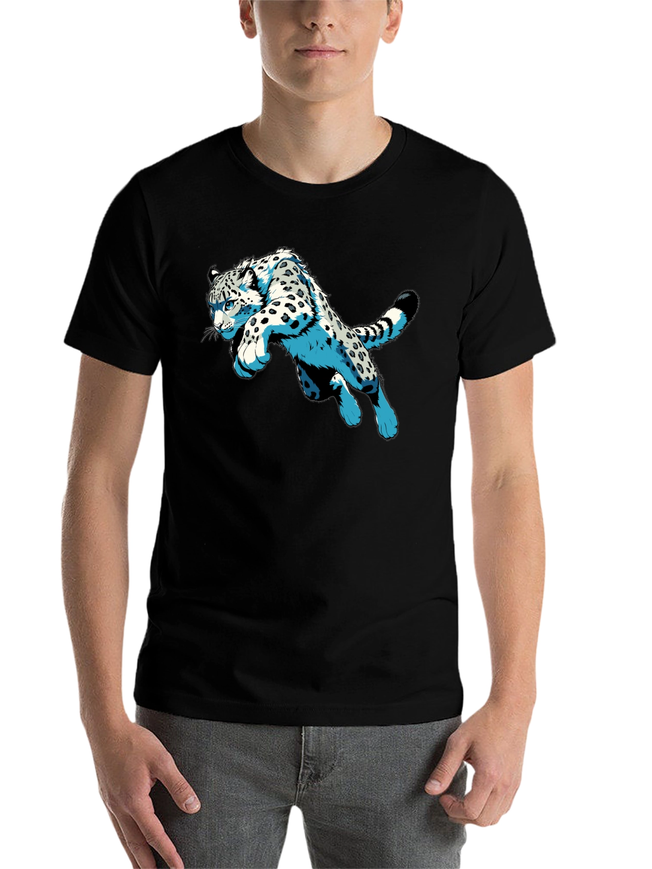 Black Snow Leopard Graphic Print Black T-Shirt view 7
