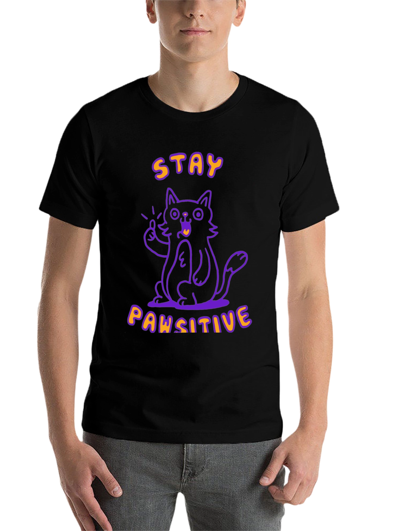 Black Stay Pawsitive Black T-Shirt view 7