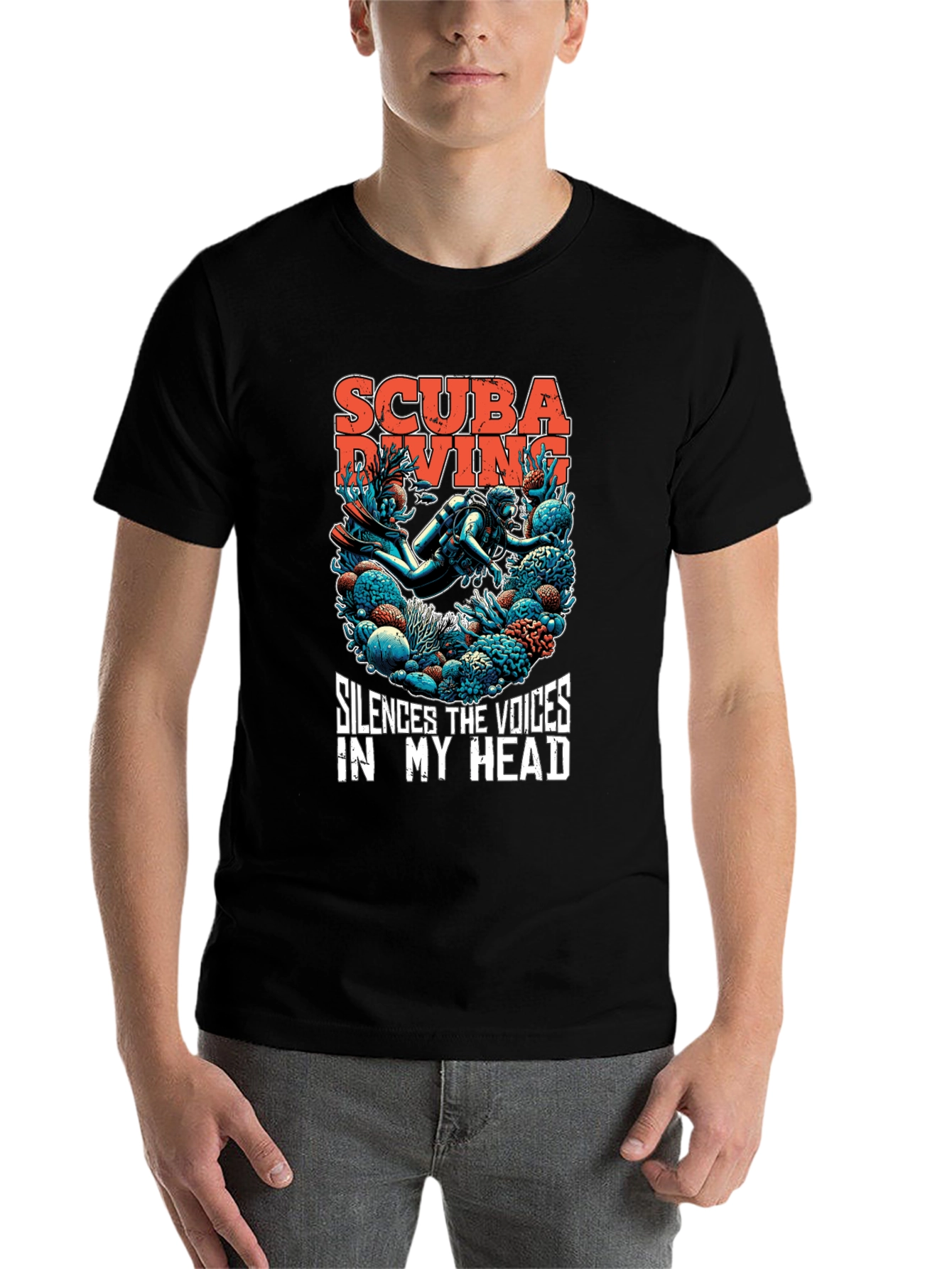 Black Scuba Diving T-Shirt - Silences the Voices Graphic Tee view 7
