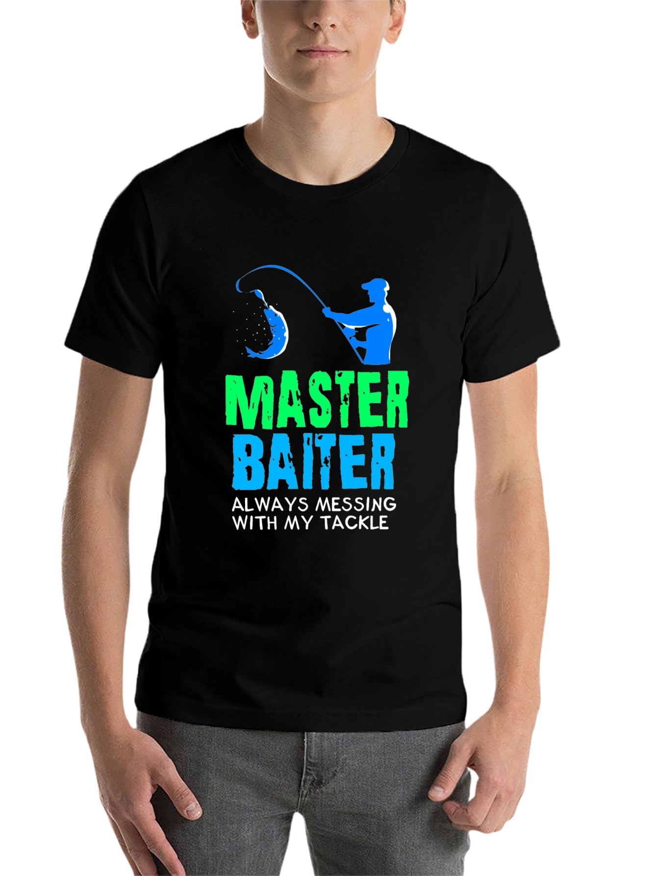 Black Master Baiter Fishing T-Shirt - Funny Angler Design view 7