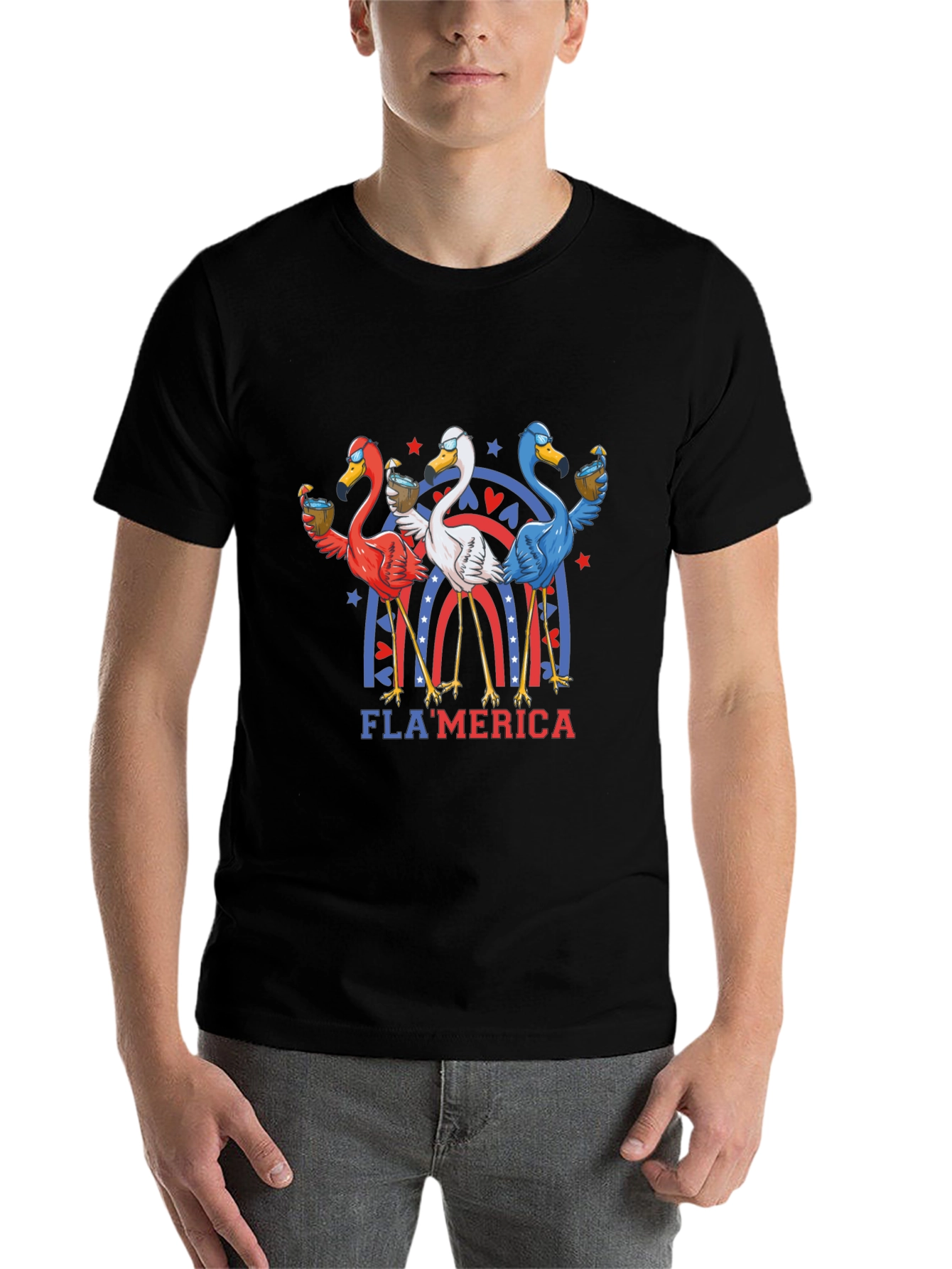 Black Fla'merica Patriotic Flamingo T-Shirt view 7