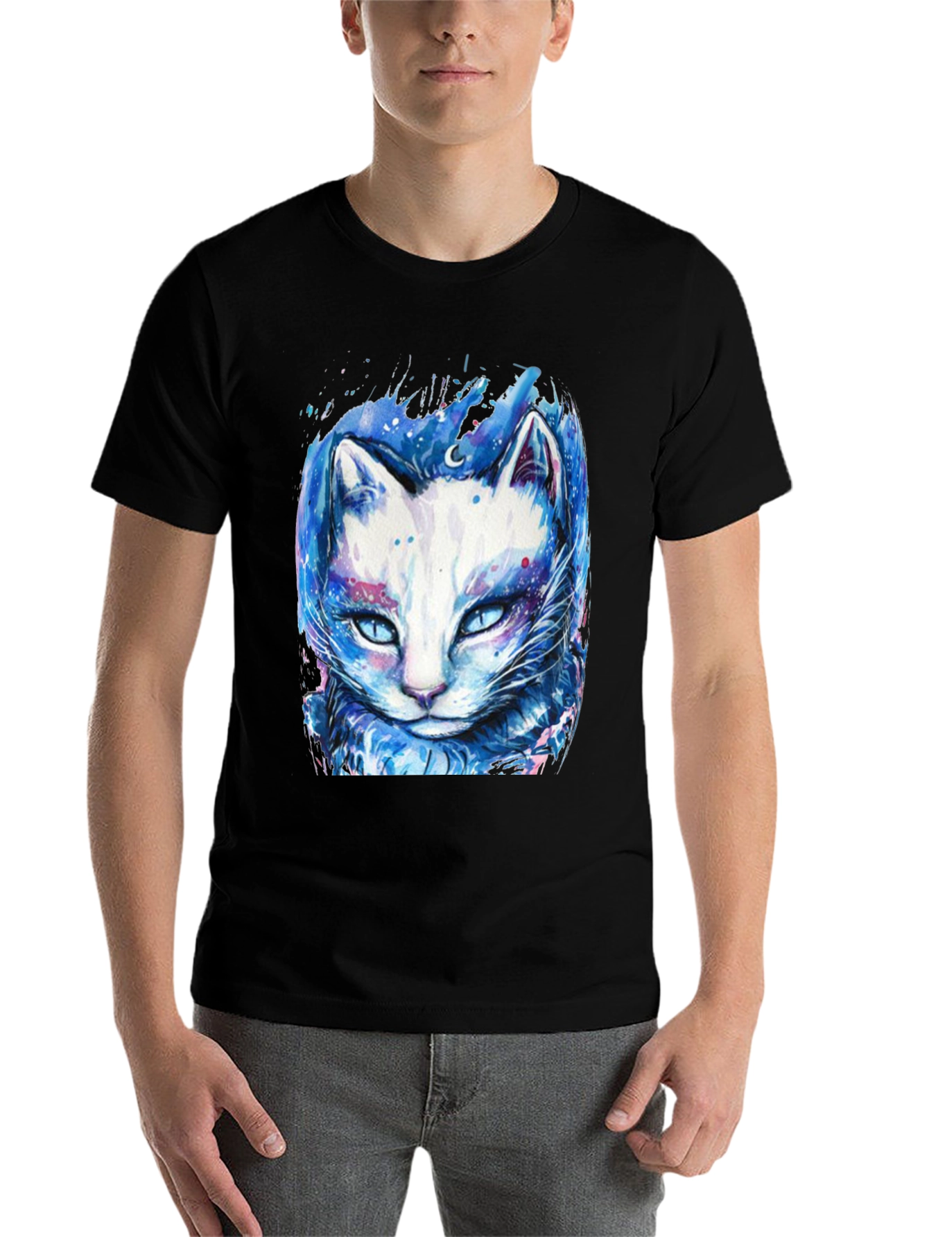 Black Cosmic Cat Graphic Tee - Black T-Shirt view 7