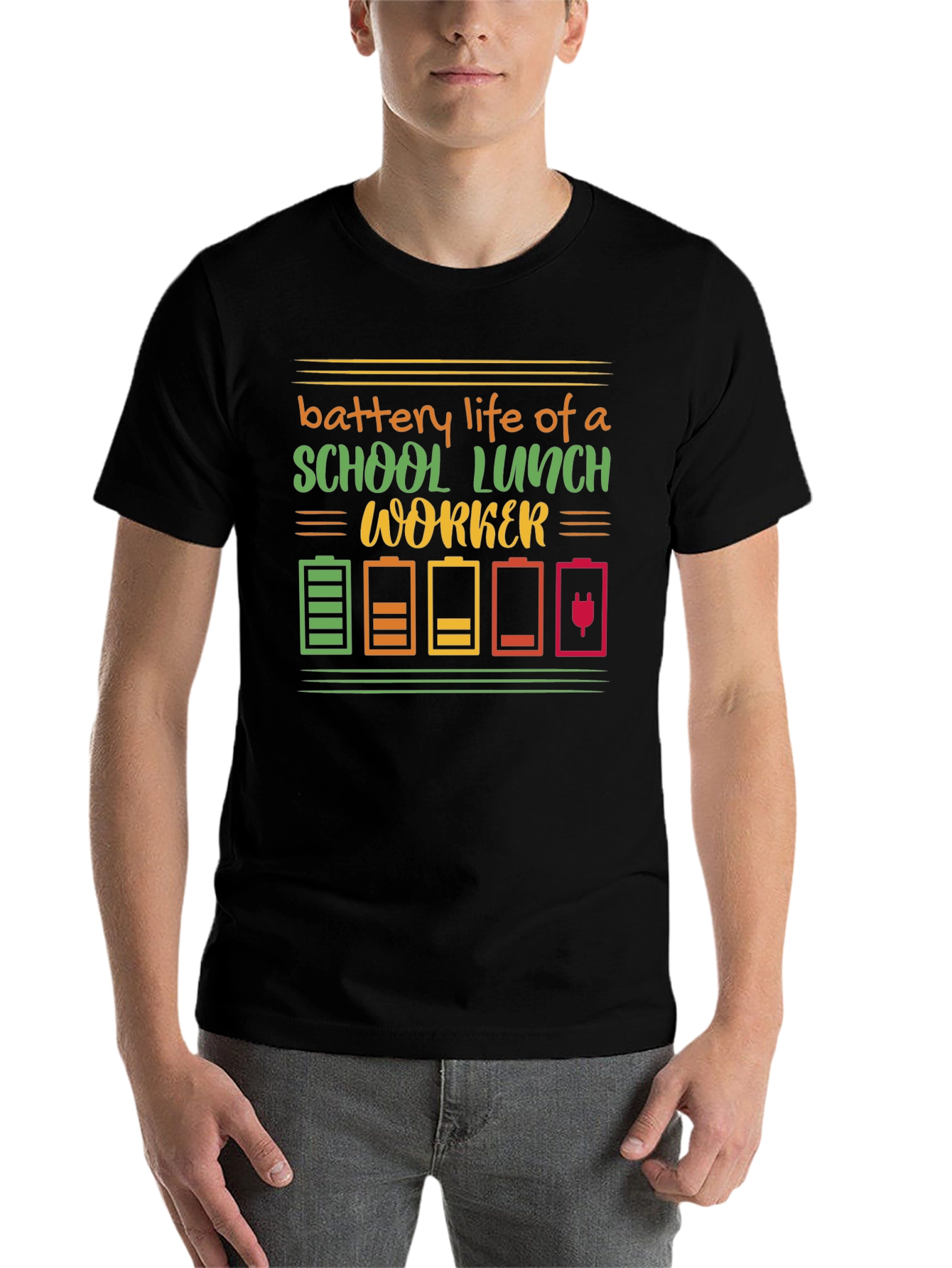 Black School Lunch Worker Battery Life Graphic Tee view 7