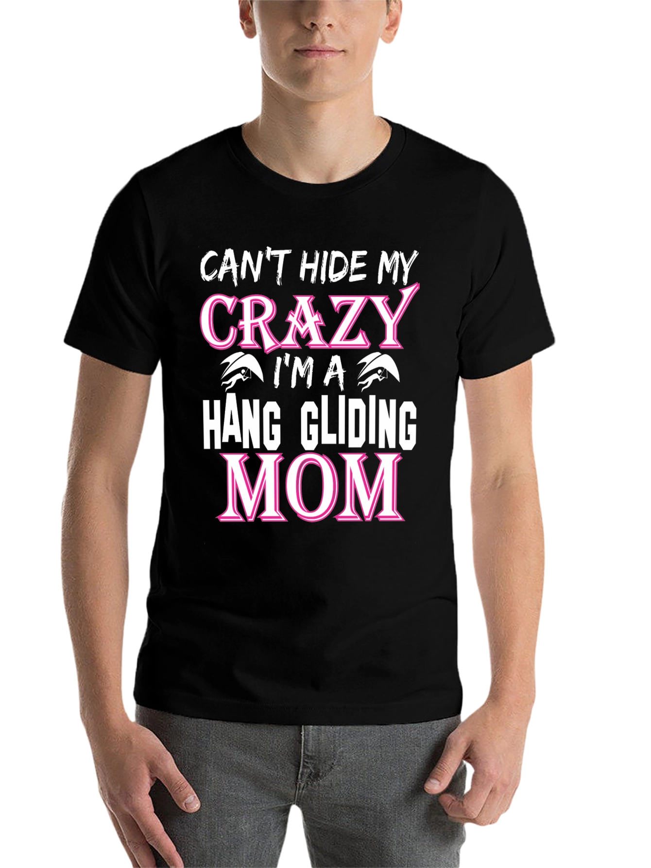 Black Crazy Hang Gliding Mom T-Shirt - Novelty Graphic Tee view 7