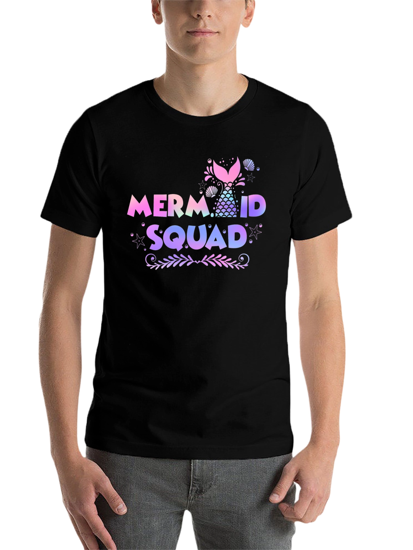 Black Mermaid Squad Tee - Black Cotton Crew Neck view 7