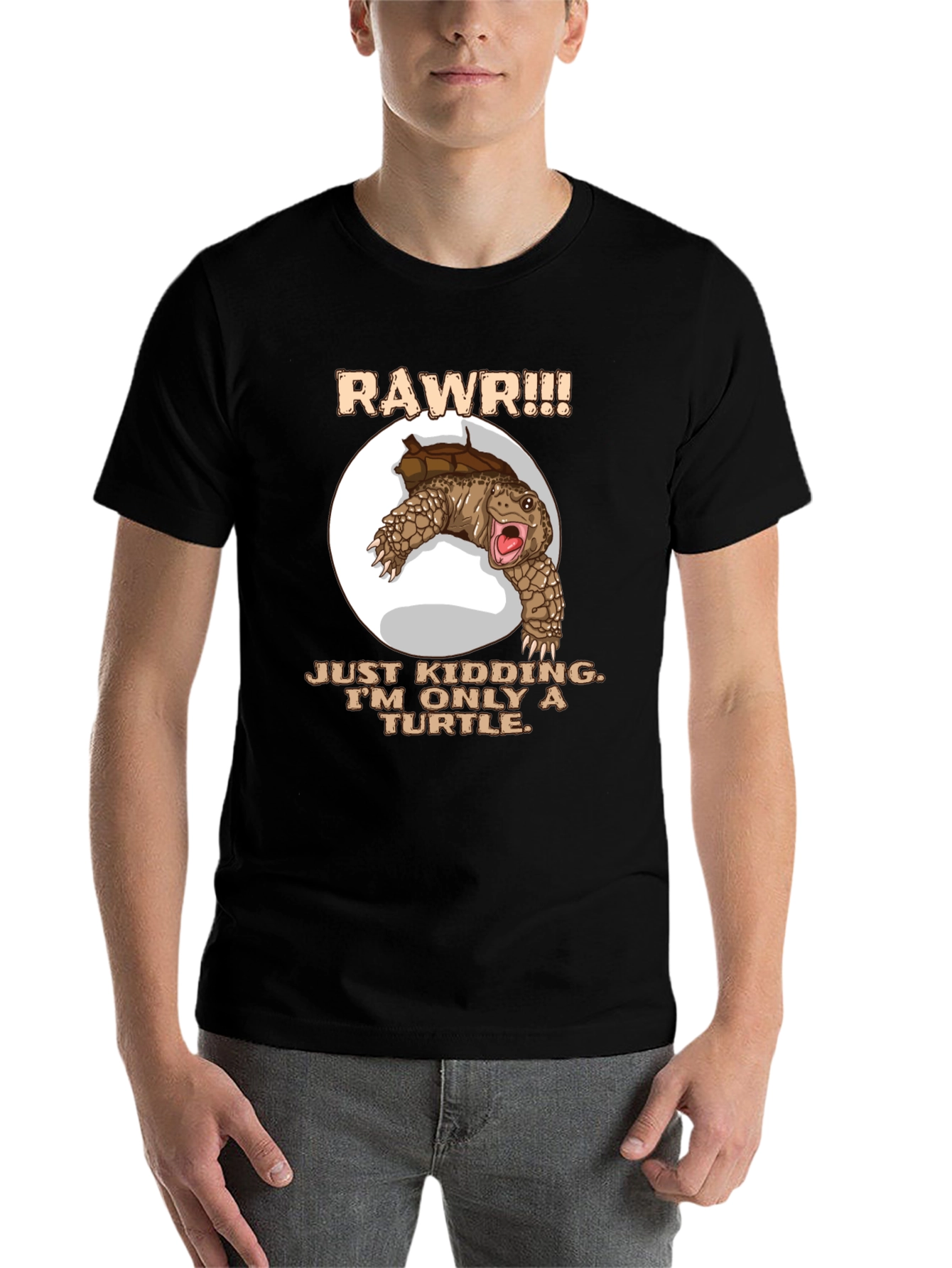 Black Funny Turtle RAWR Graphic T-Shirt view 7