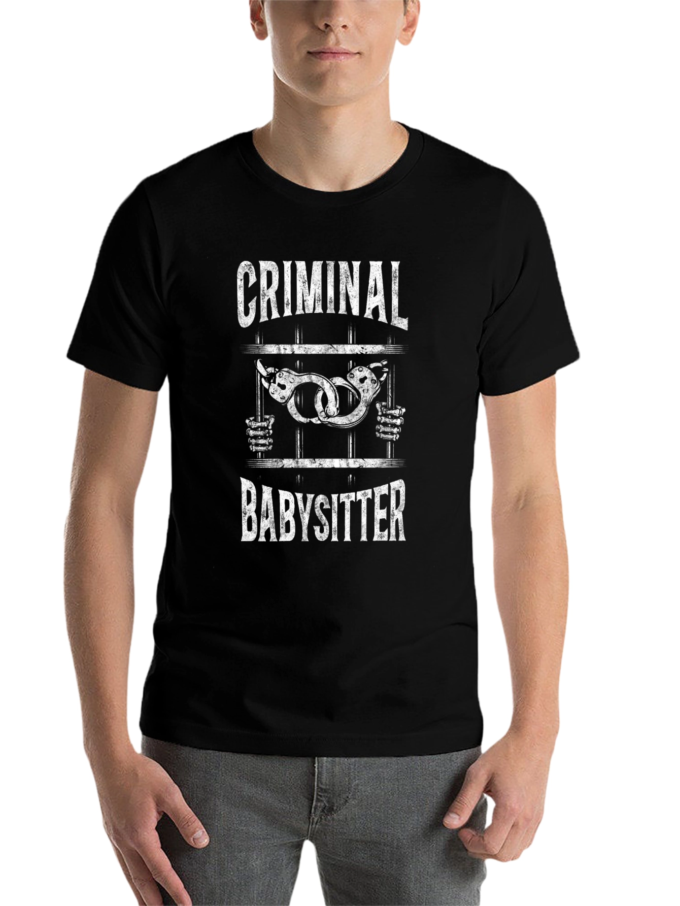 Black Criminal Babysitter Graphic Tee - Adult Humor T-Shirt view 7