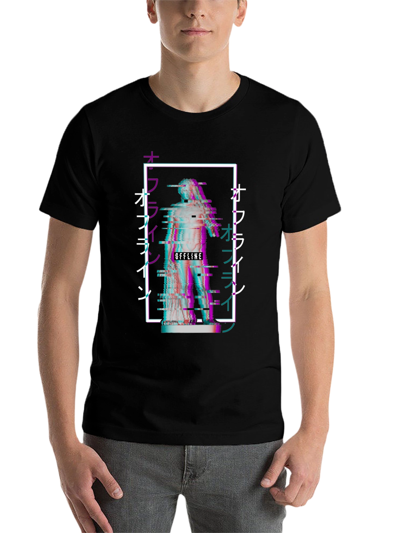 Black Offline Vaporwave Statue Graphic Tee - Black view 7
