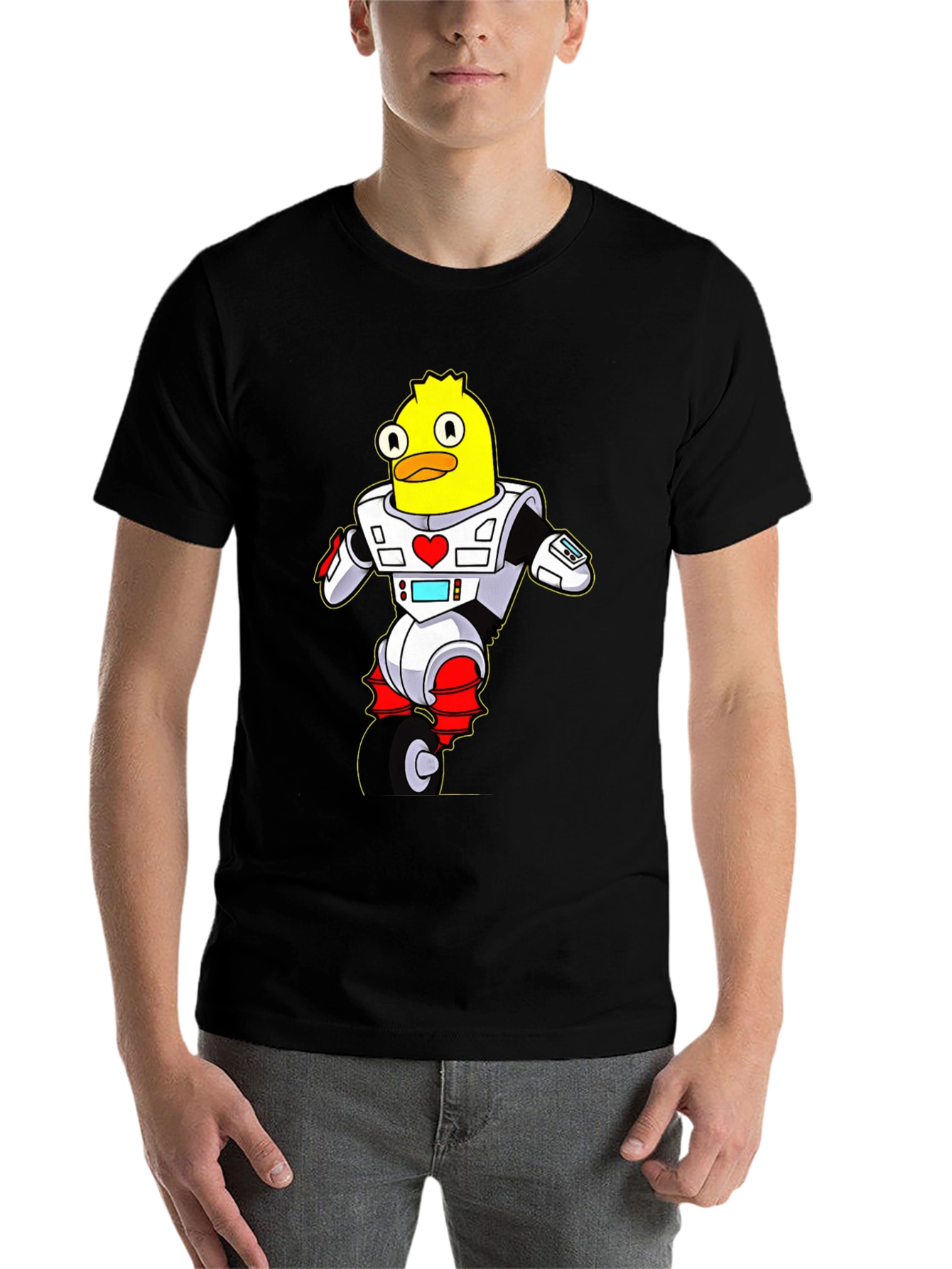Black Robot Duck T-Shirt - Sci-Fi Cartoon Tee view 7