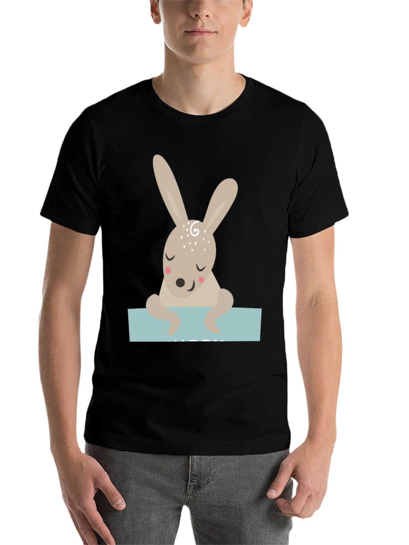 Black Cute Bunny Graphic Tee - Unisex Black T-Shirt view 7