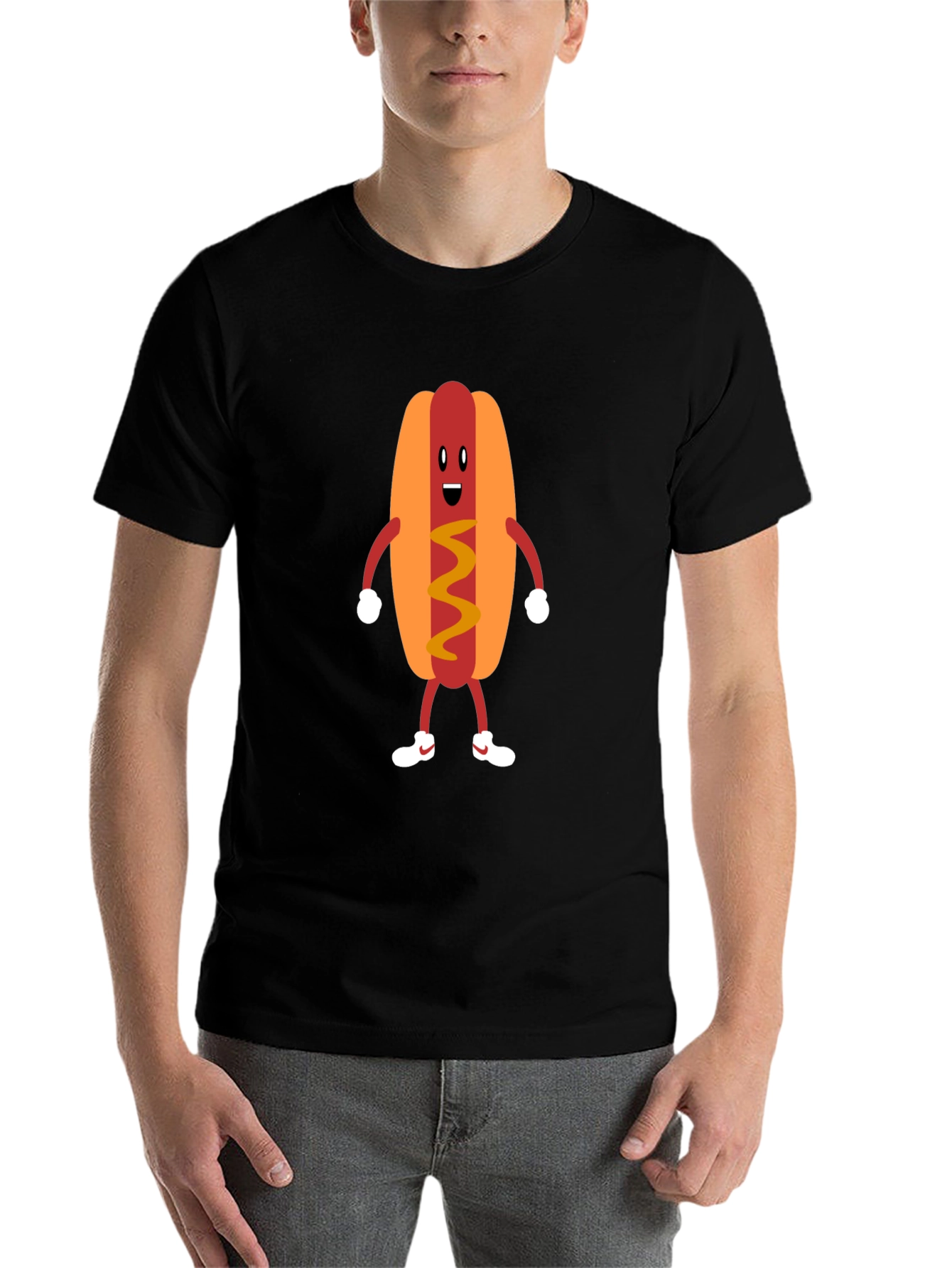 Black Funny Hot Dog Graphic Tee - Unisex Black T-Shirt view 7