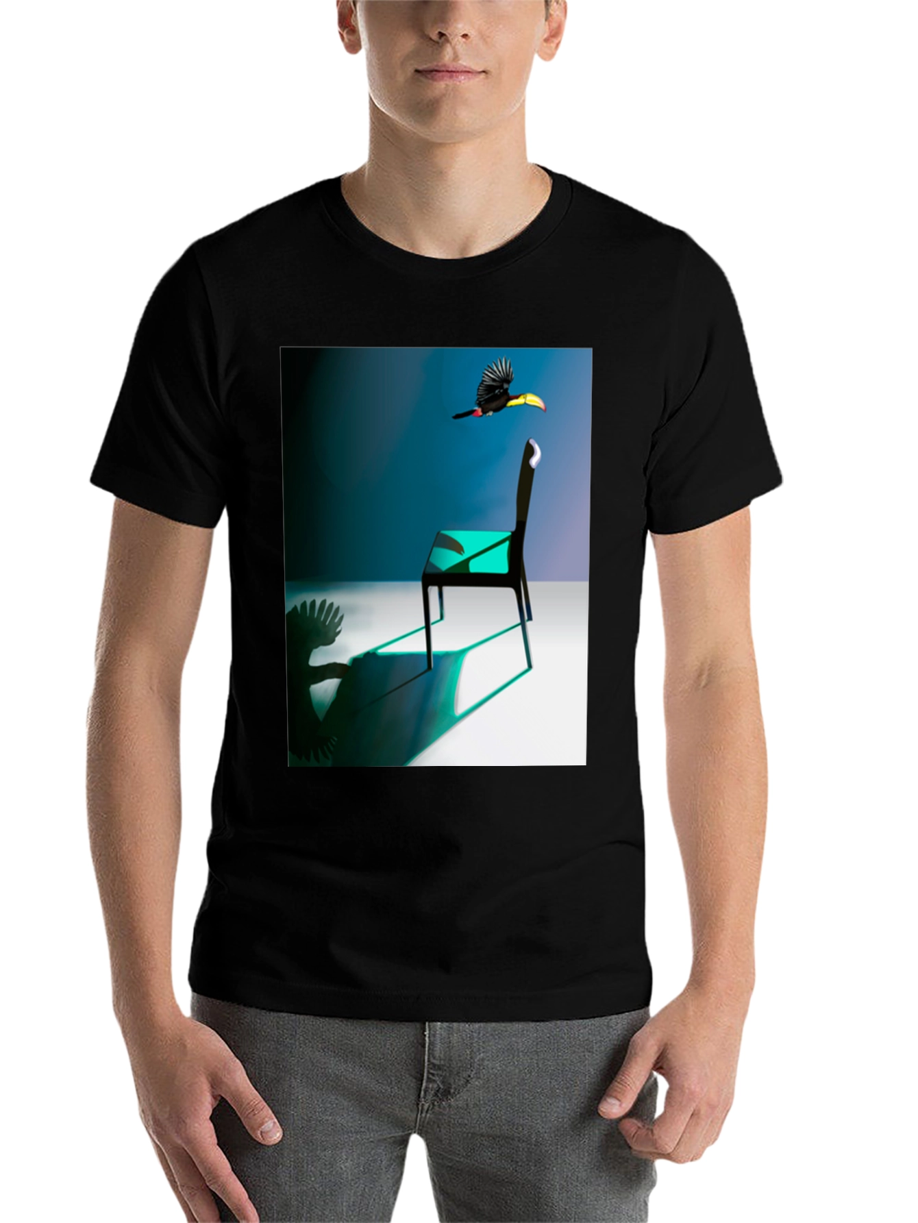 Black Abstract Toucan Chair T-Shirt view 7