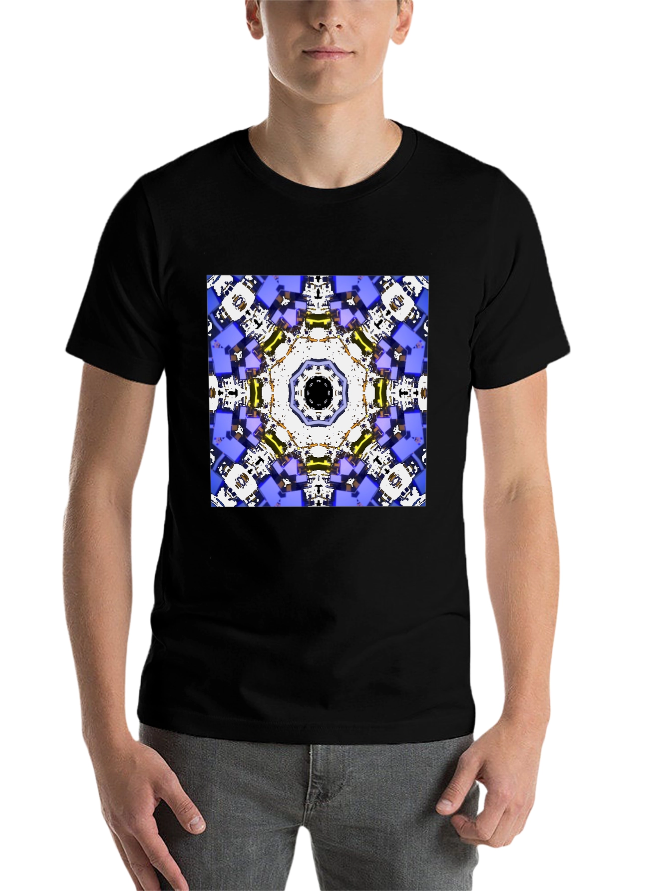 Black Geometric Kaleidoscope Print Black T-Shirt view 7
