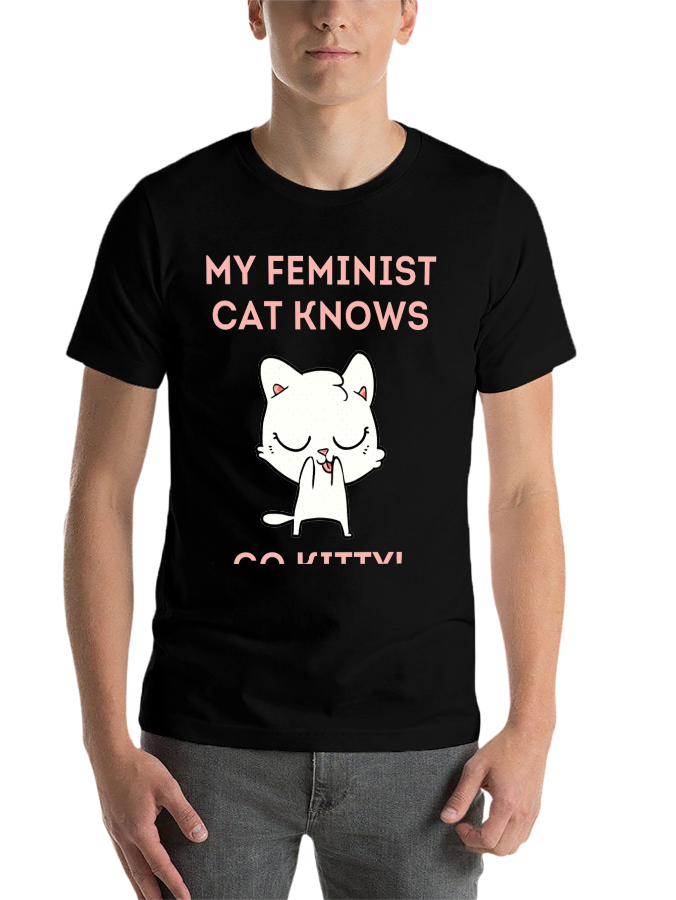 Black Feminist Cat Graphic T-Shirt - Unisex Cotton Tee view 7