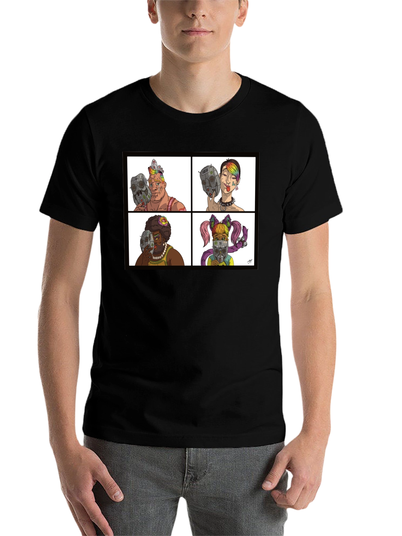 Black Unique Cartoon Face T-Shirt view 7