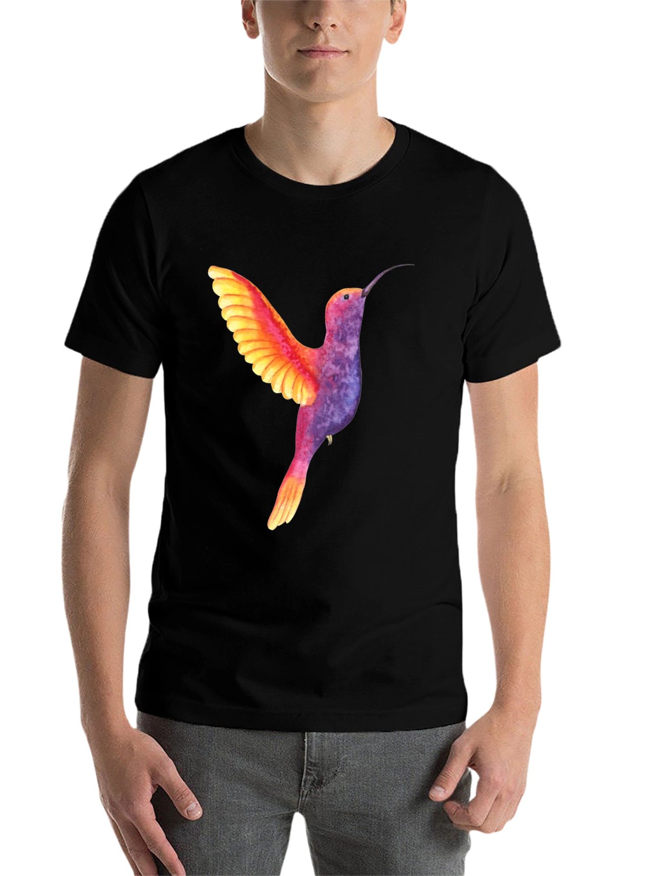 Black Hummingbird Graphic Tee - Colorful Bird Design view 7