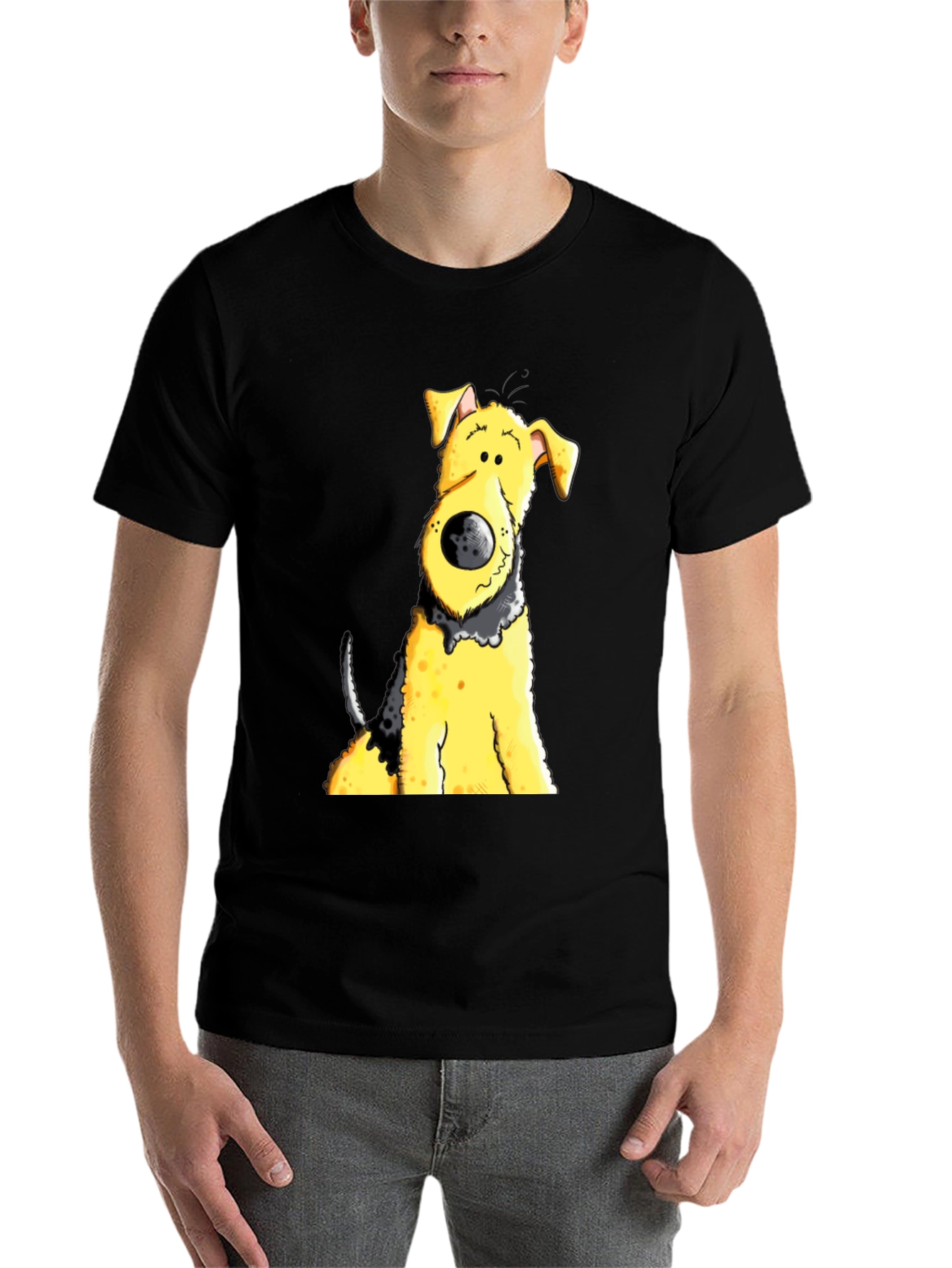 Black Cartoon Dog Graphic Tee - Black Cotton Blend view 7
