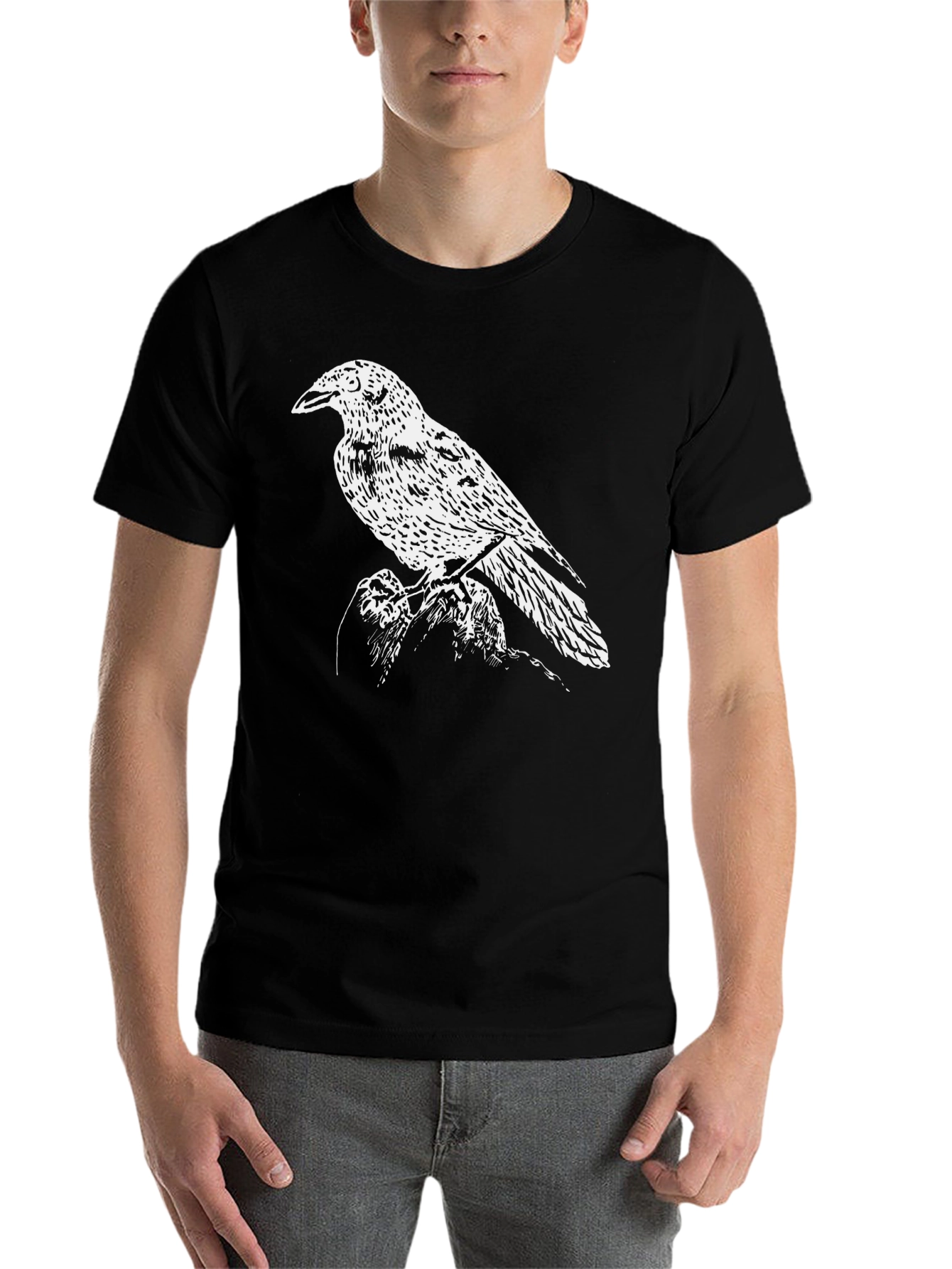 Black Raven Print Black T-Shirt view 7