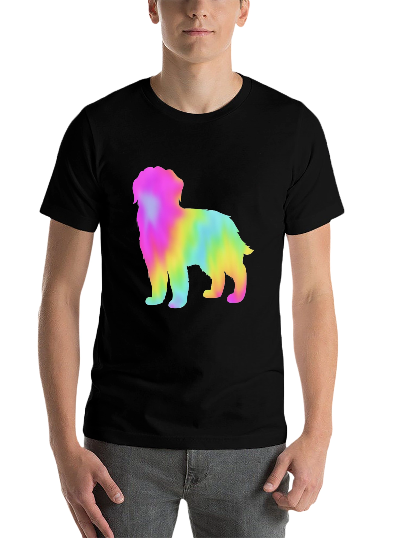 Black Rainbow Dog Graphic Tee - Unisex Black T-Shirt view 7