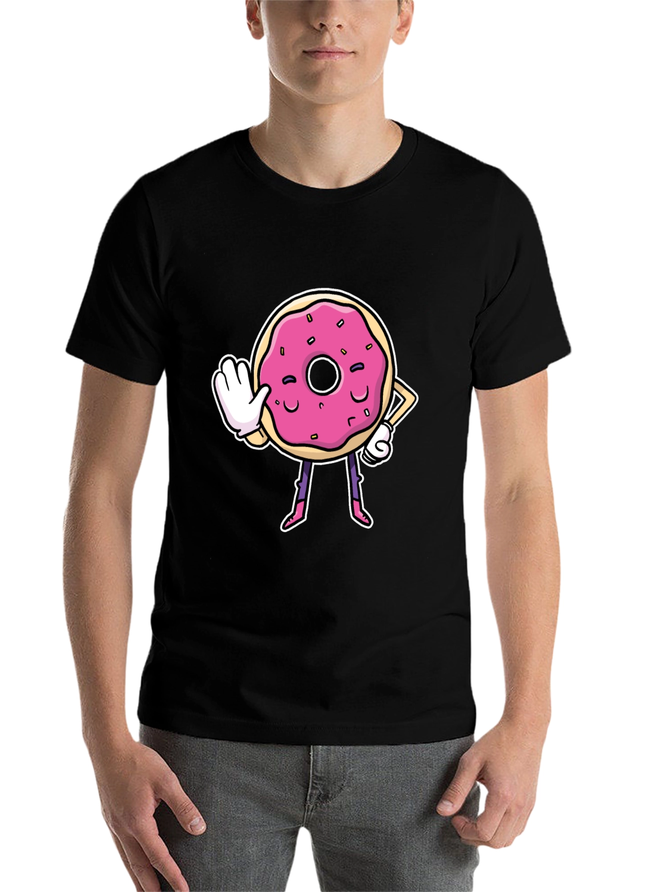 Black Funny Donut Cartoon Black T-Shirt view 7