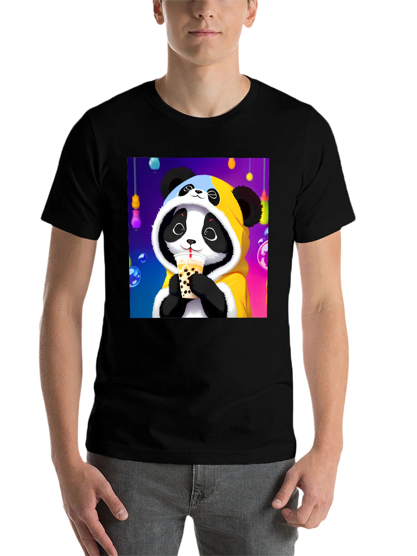 Black Cute Panda Boba Tea Graphic Tee view 7