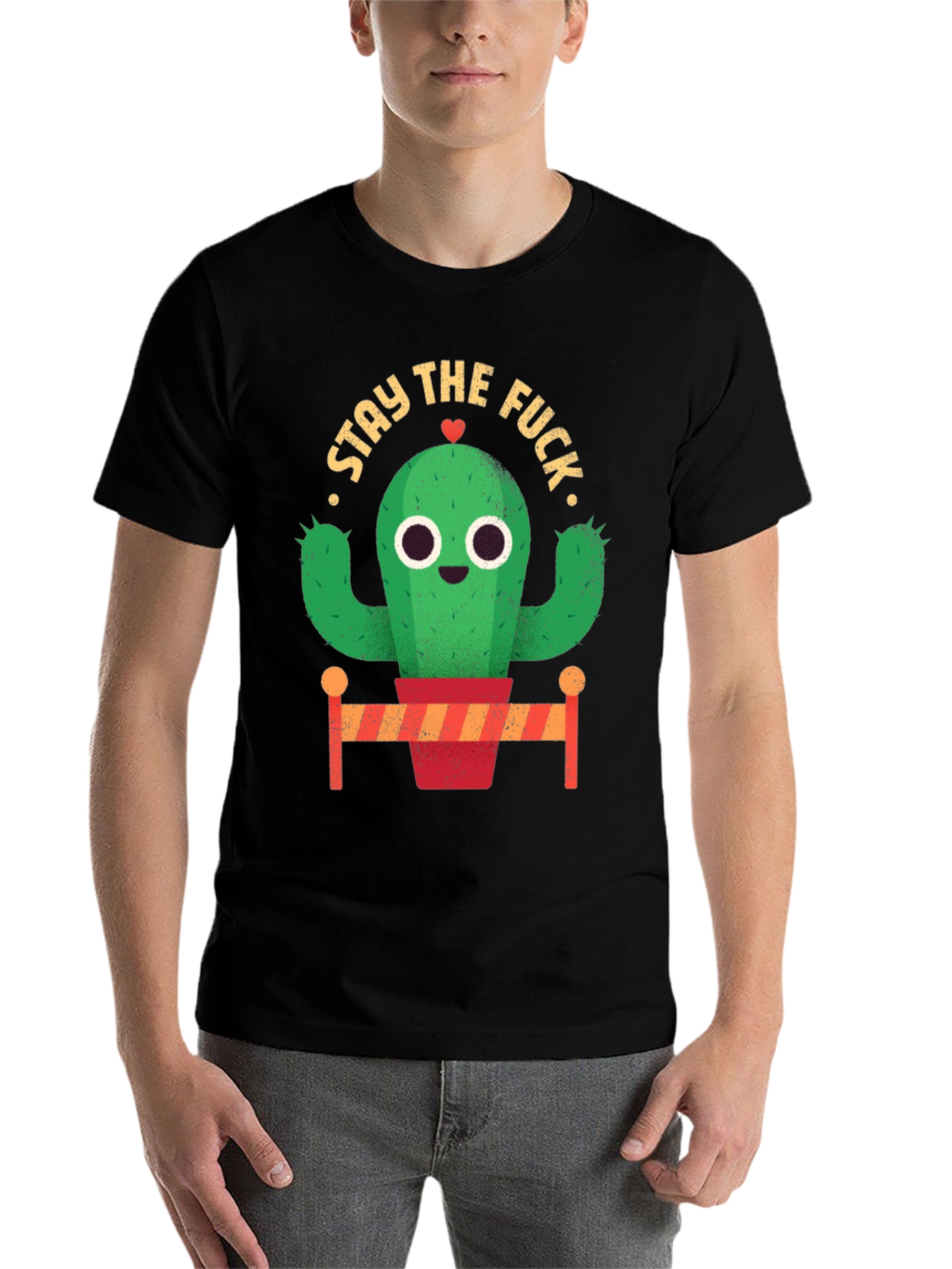 Black Stay The Fuck Cactus Novelty T-Shirt view 7