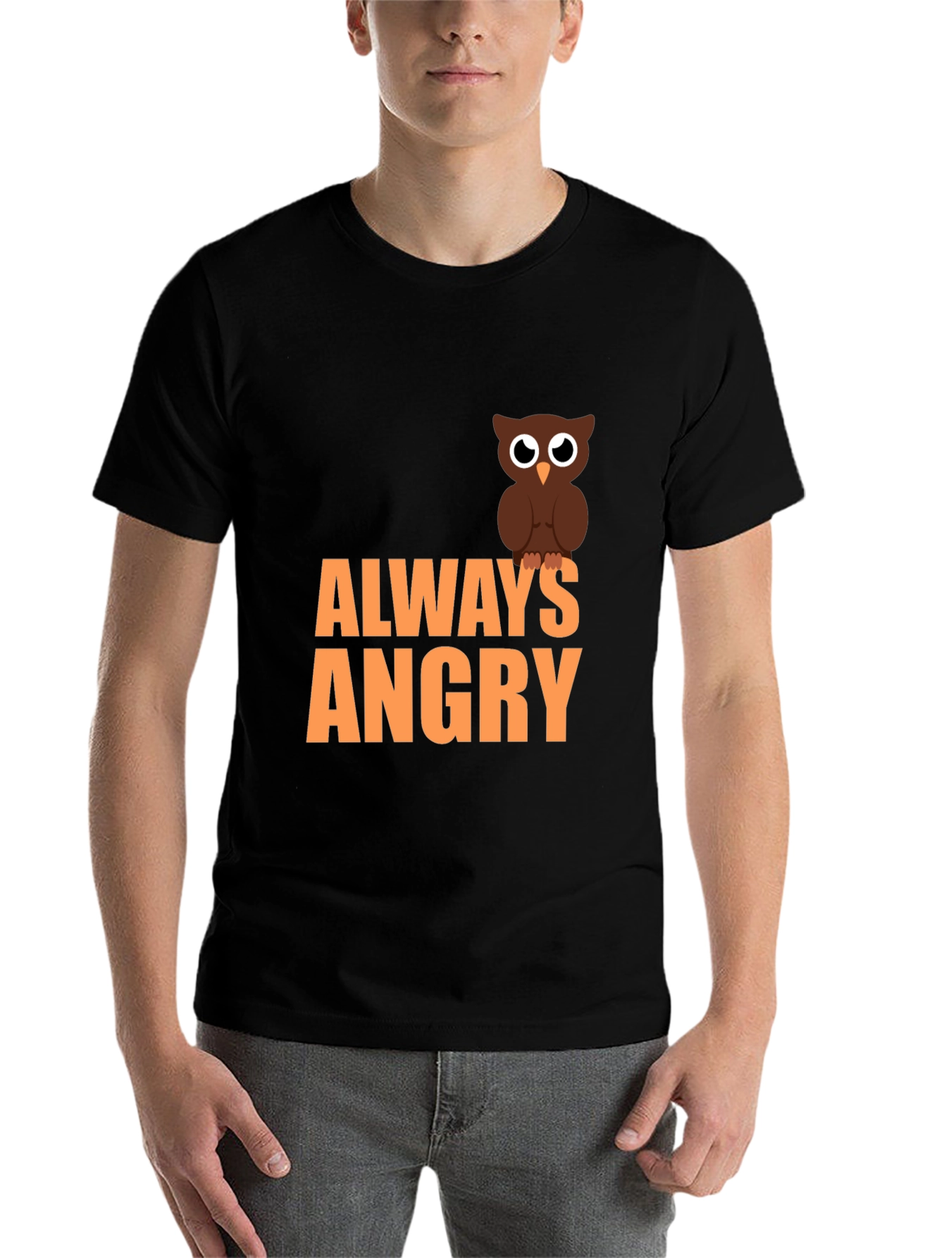 Black Always Angry Owl Graphic Tee - Men's Black T-Shirt view 7