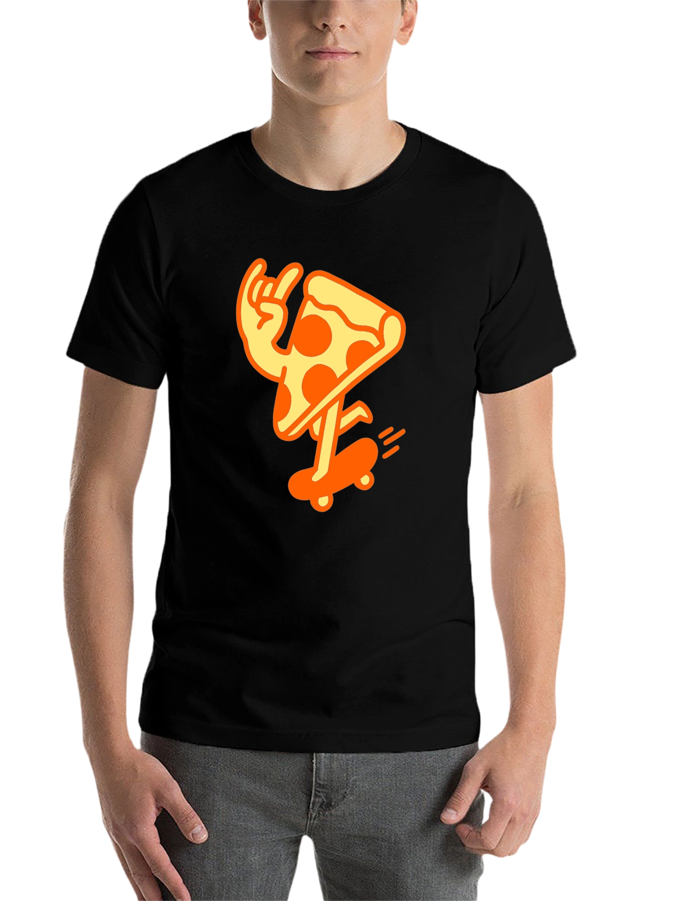 Black Cool Pizza Skater Graphic T-Shirt - Black Cotton Tee view 7