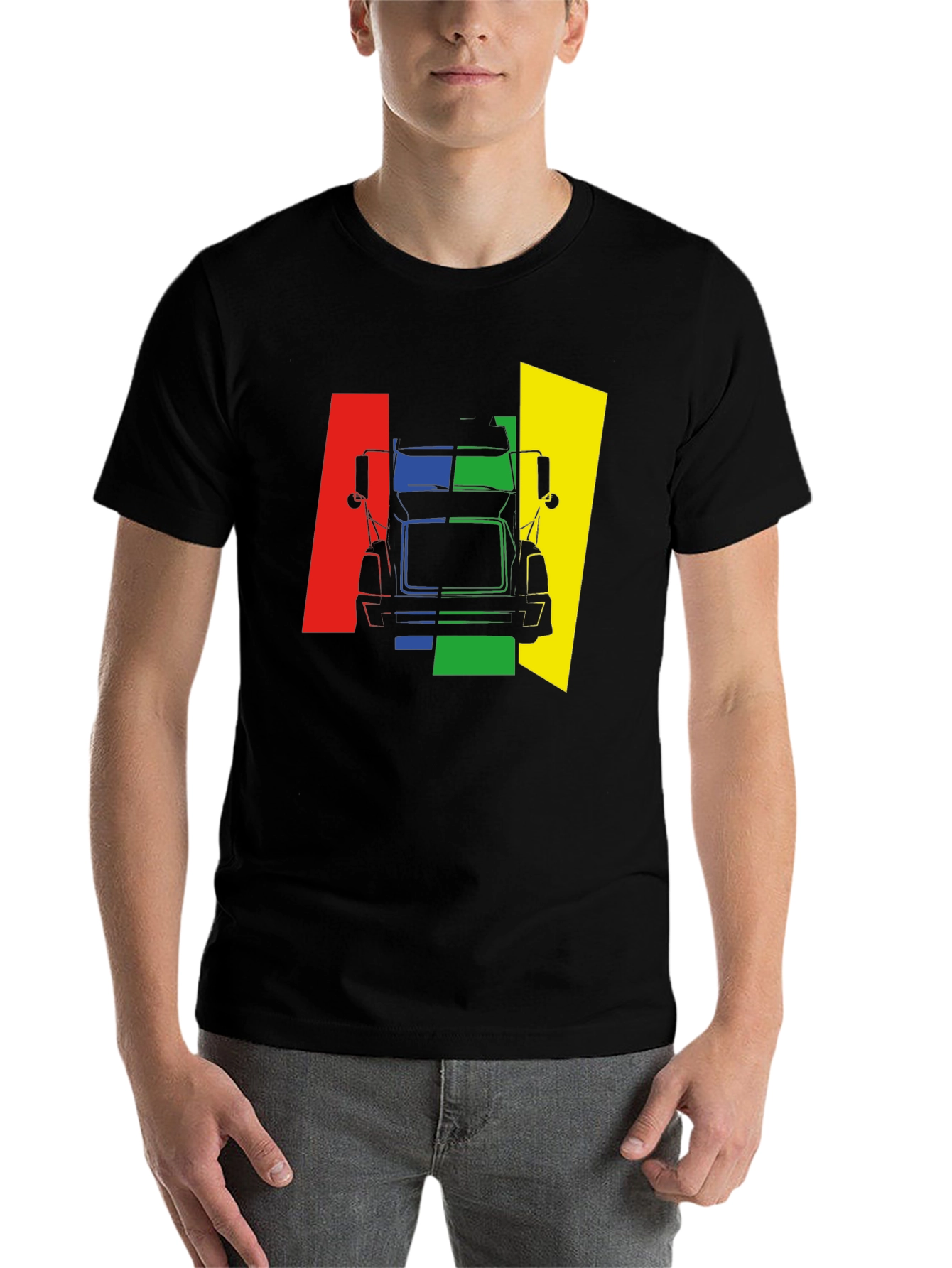 Black Truck Graphic Tee - Bold Color Block Design view 7