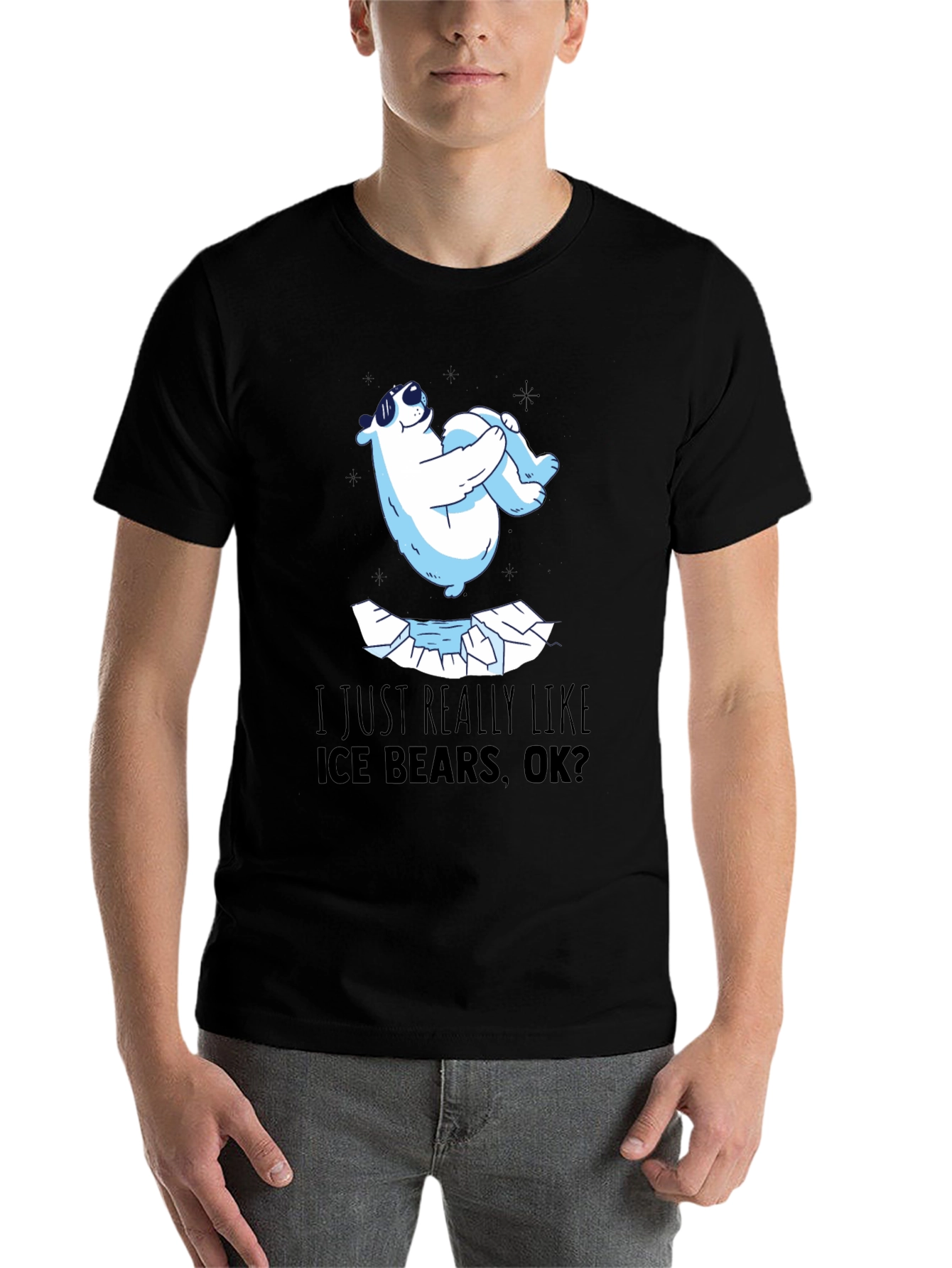 Black Cool Polar Bear T-Shirt - I Just Really Like Ice Bears view 7