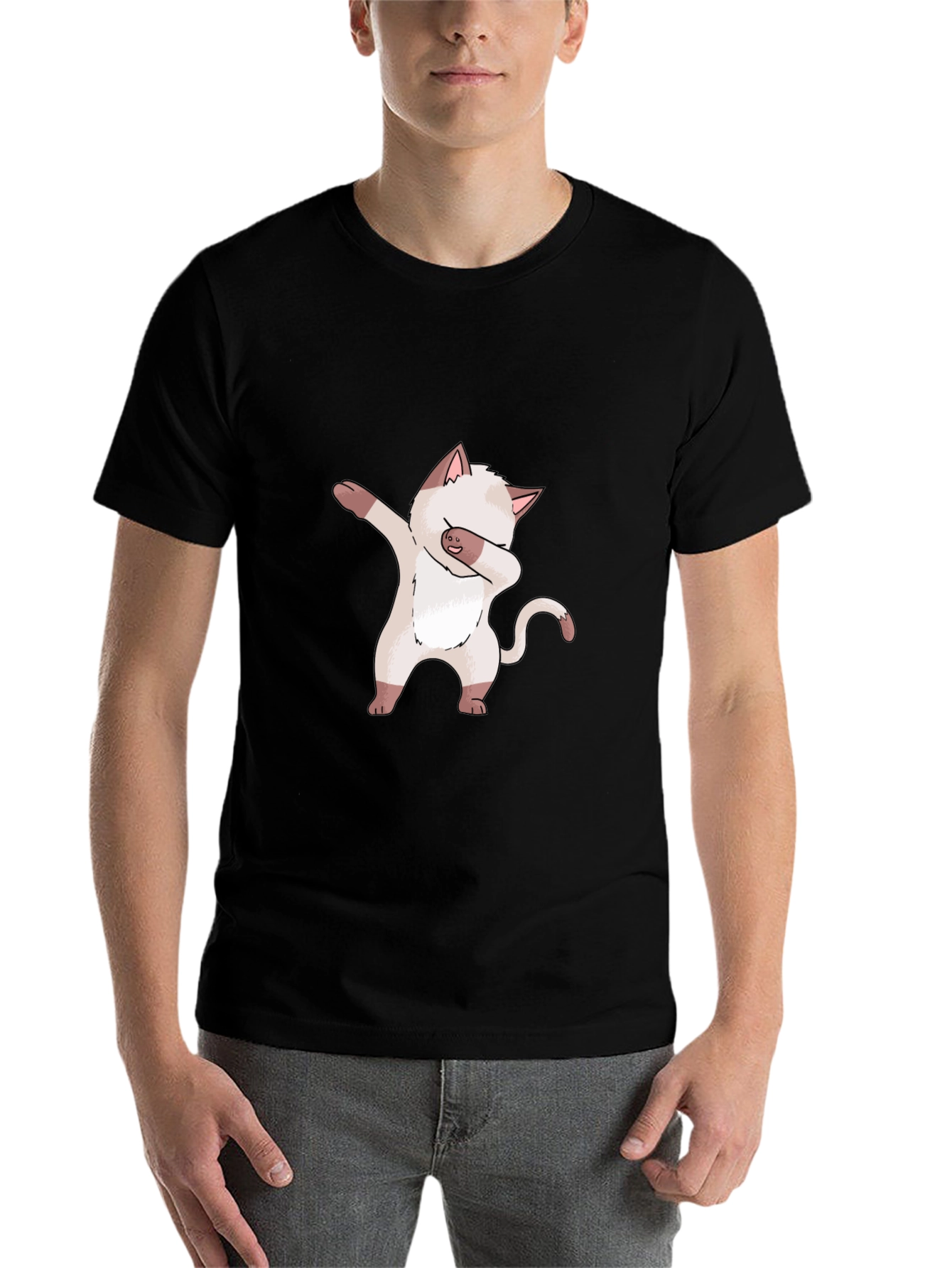 Black Dabbing Cat Graphic Tee - Black Cotton T-Shirt view 7