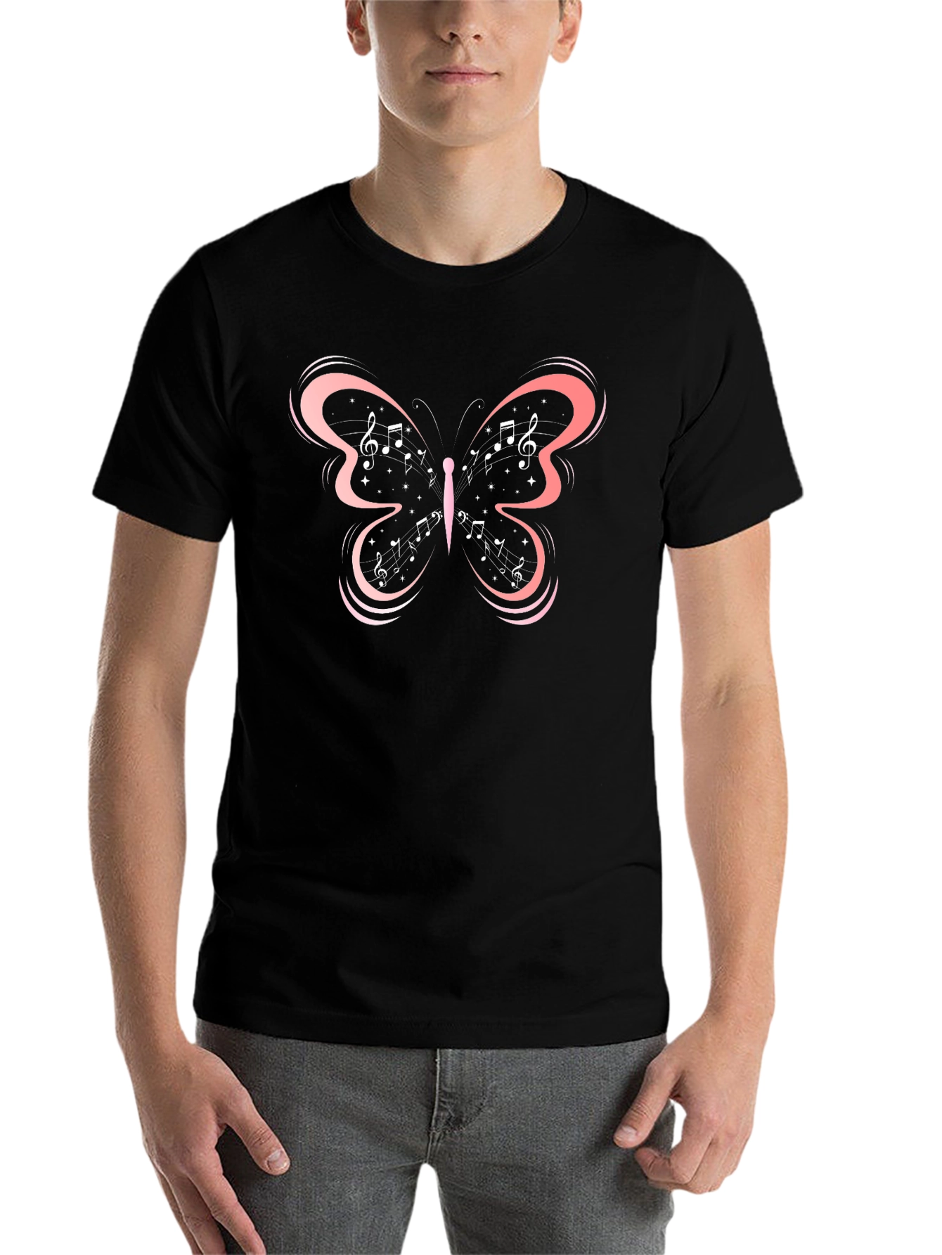 Black Music Note Butterfly Graphic Tee view 7