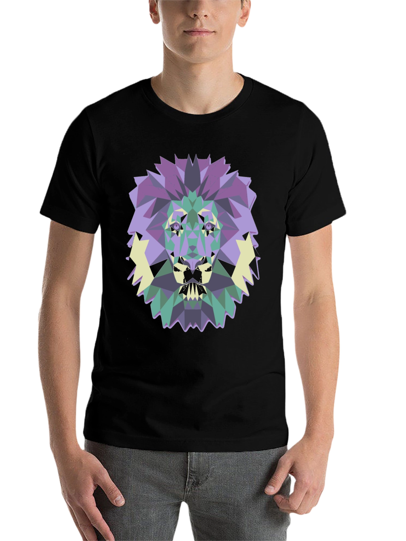 Black Geometric Lion Graphic Tee - Modern Style view 7