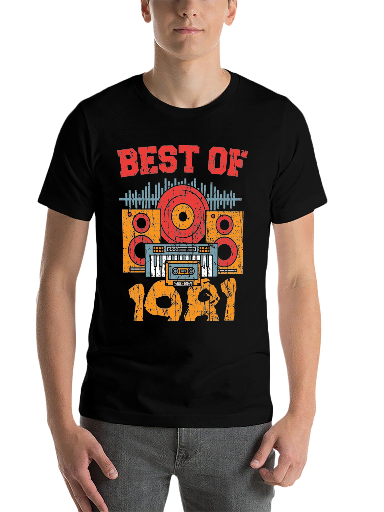 Black Best of 1981 Retro Music T-Shirt view 7