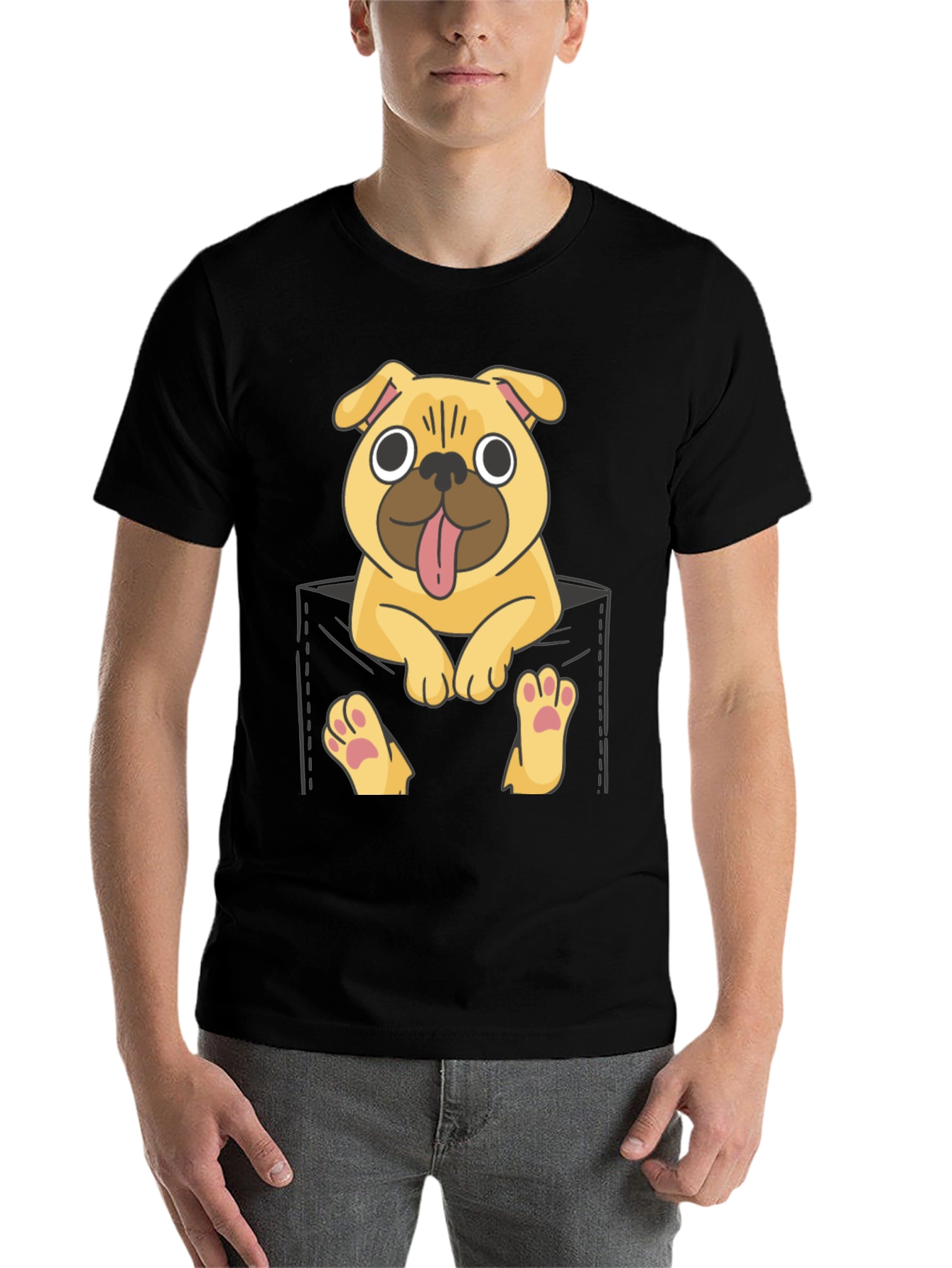 Black Pug in Pocket Graphic Tee - Fun & Casual view 7