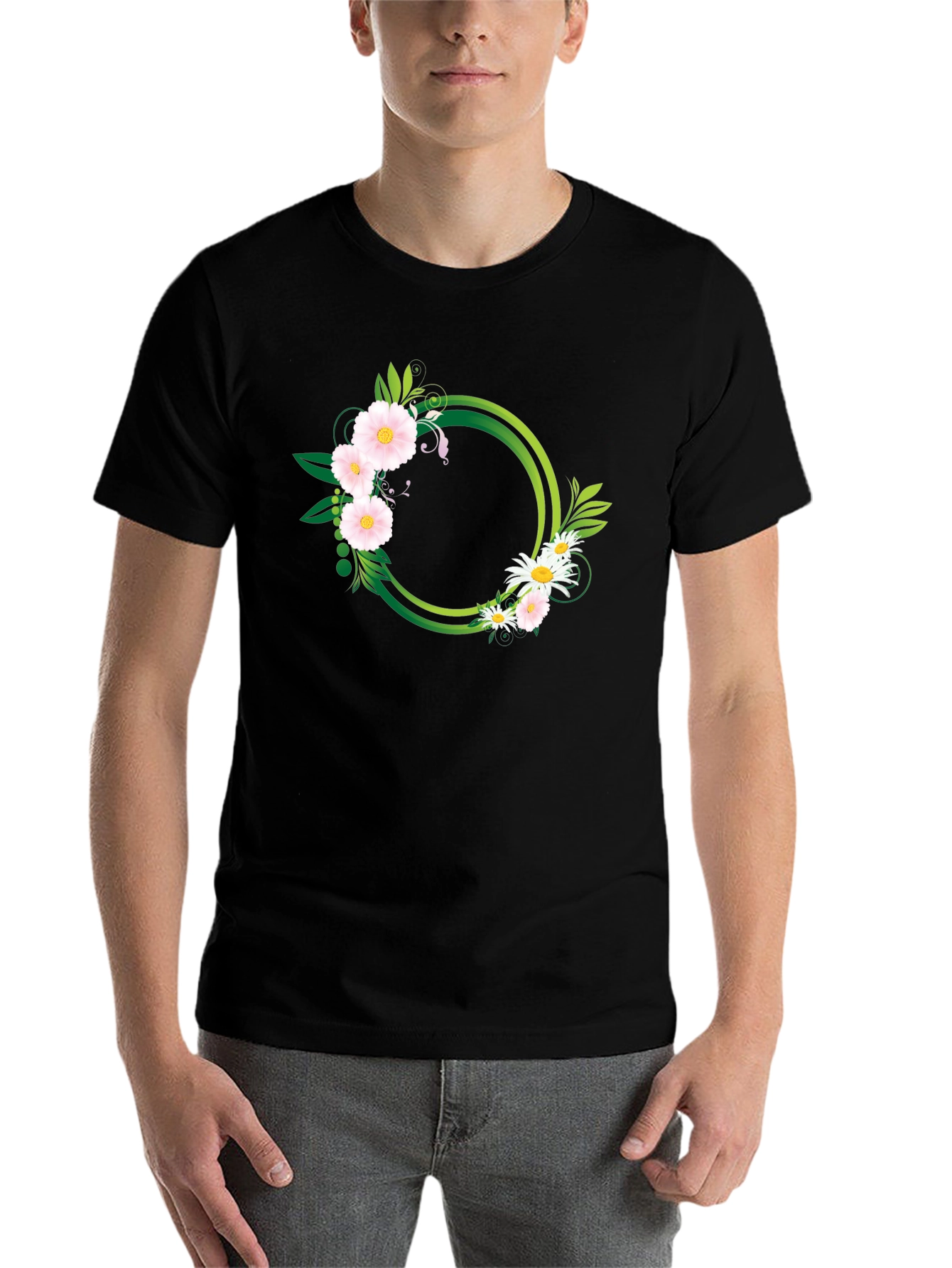Black Floral Circle Graphic Black T-Shirt view 7