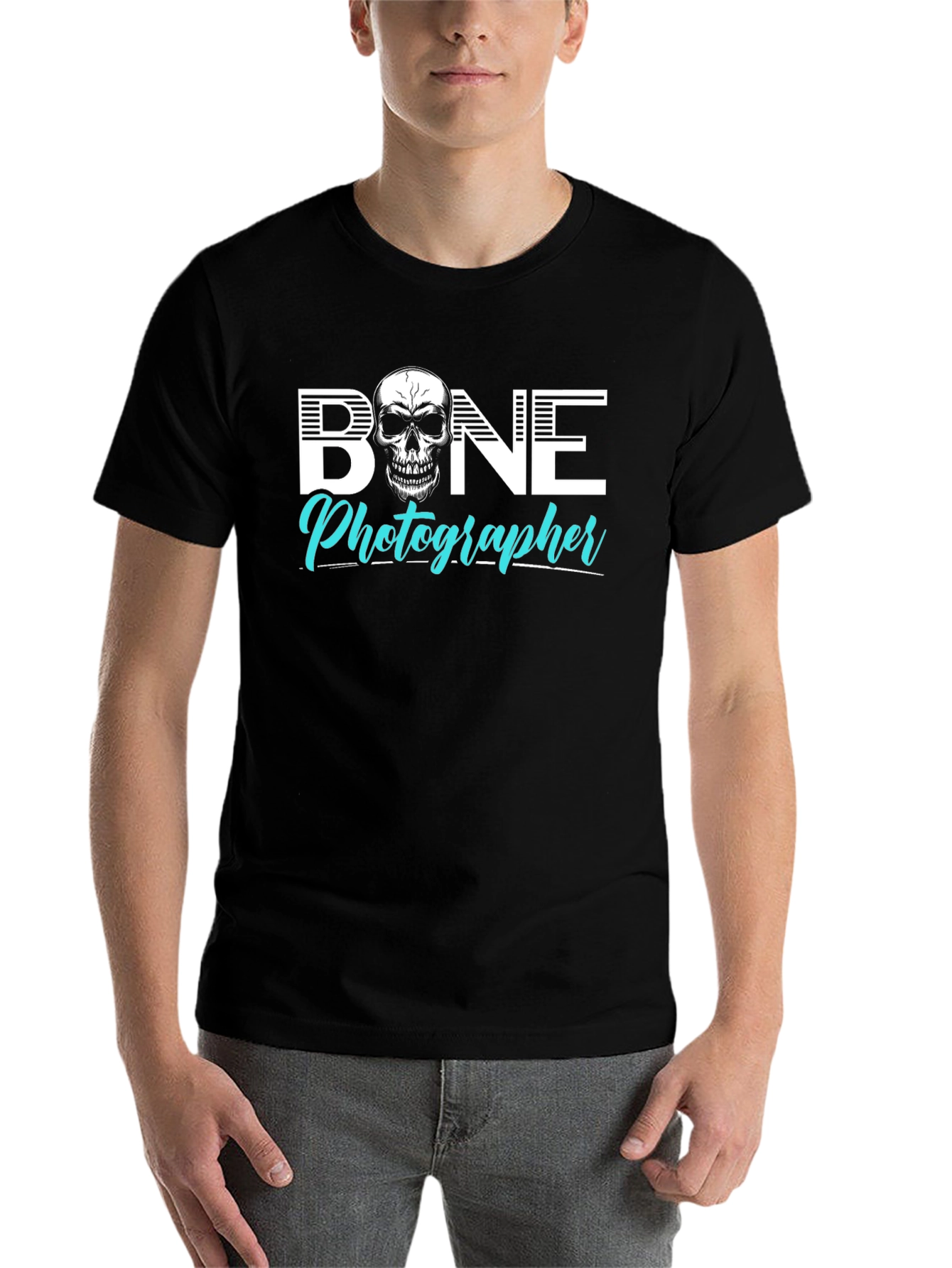 Black Bone Photographer Skull Graphic T-Shirt view 7