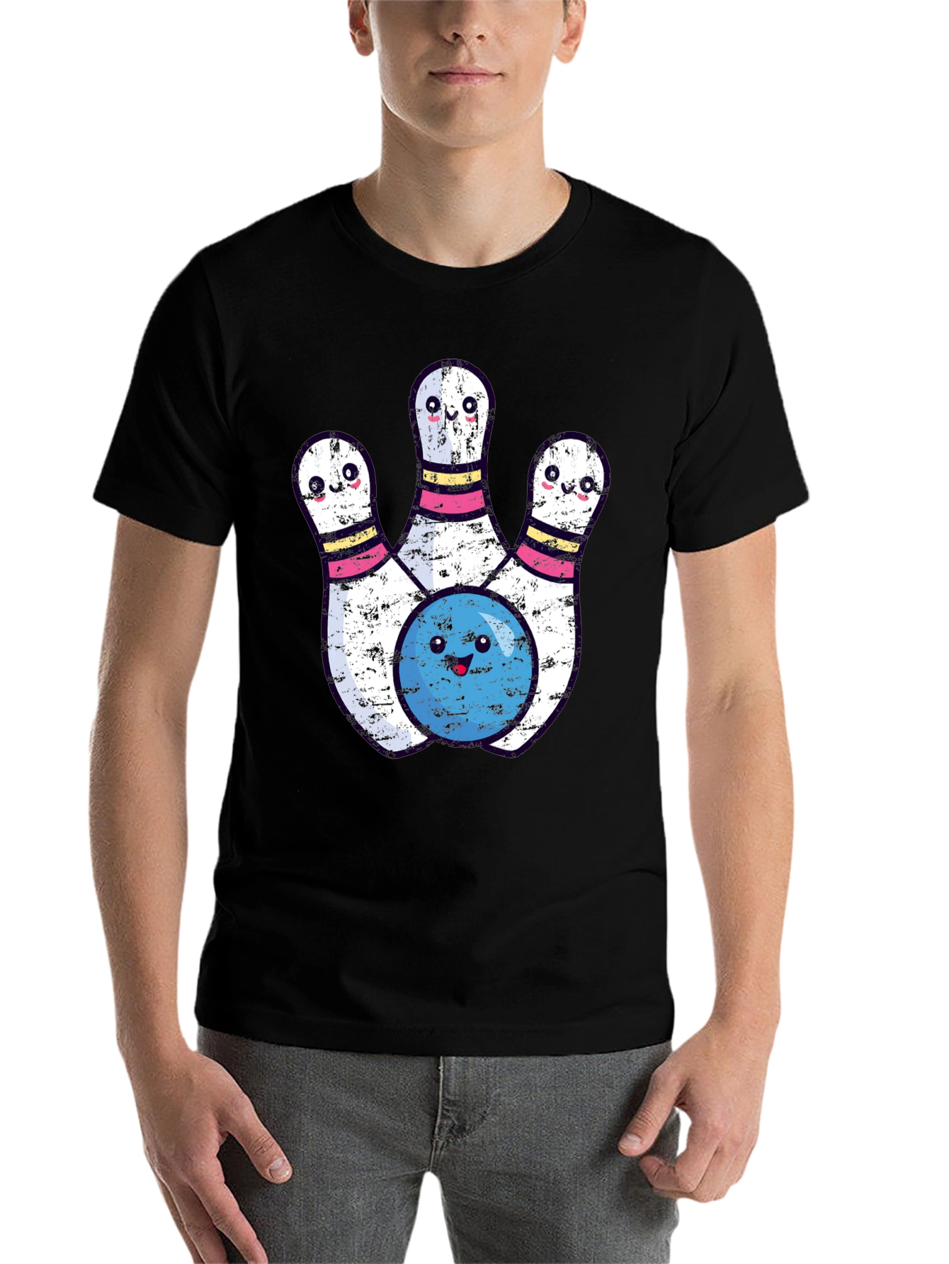 Black Cute Bowling Pins & Ball Graphic T-Shirt view 7