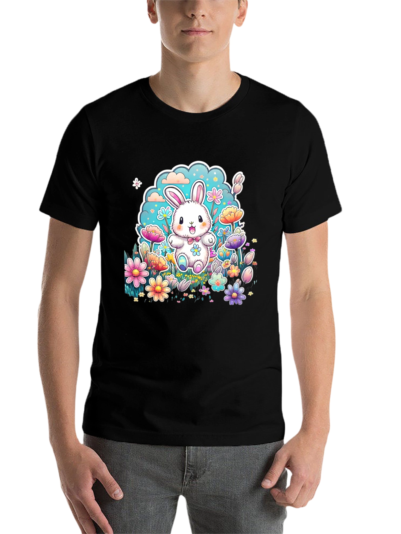 Camiseta Conejito Pascua Flores Diseño Infantil