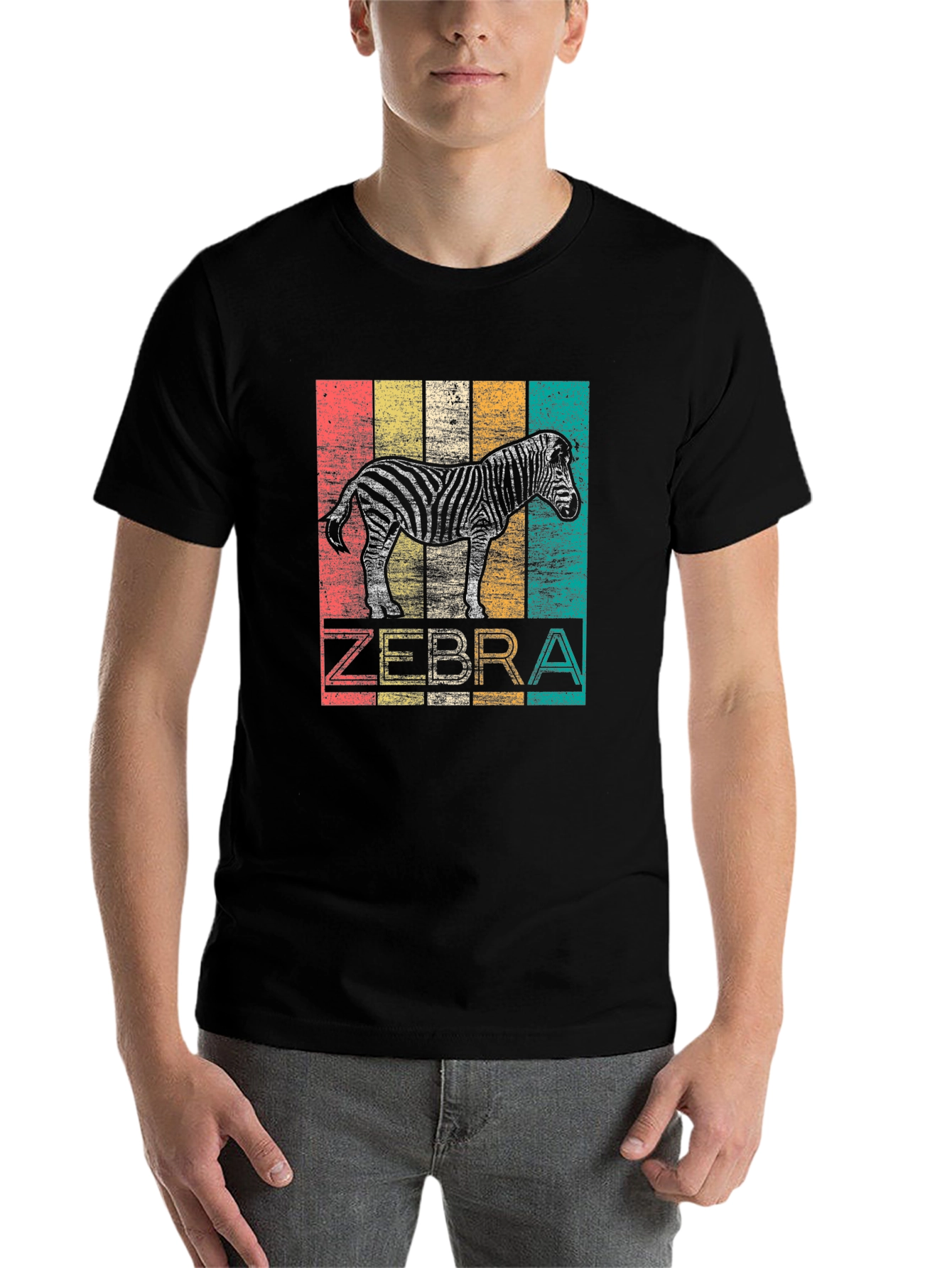 Black Retro Zebra T-Shirt - Vintage Animal Tee view 7
