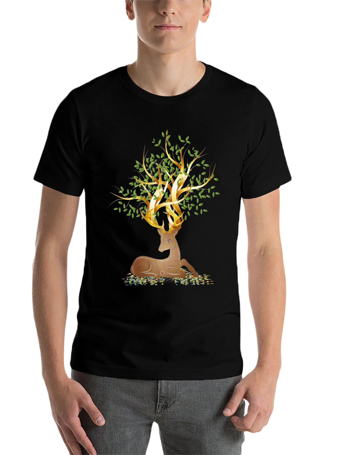Black Deer Tree Graphic Tee - Nature Inspired Style view 7