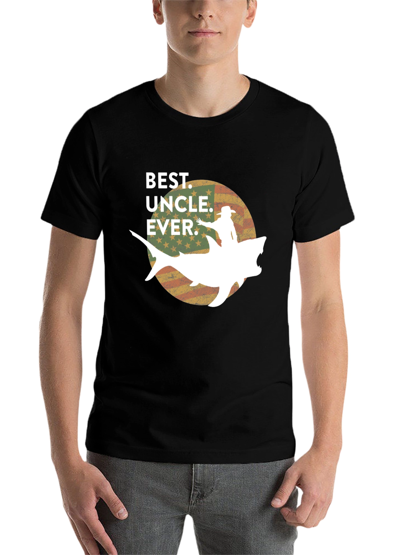 Black Best Uncle Ever Shark T-Shirt view 7