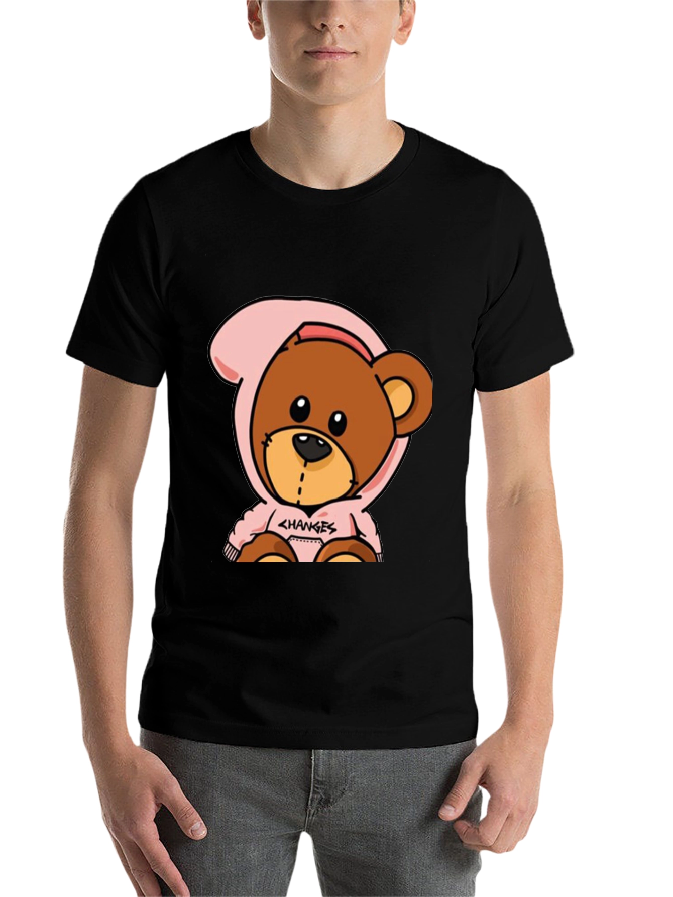 Black Cartoon Bear Graphic Tee view 7