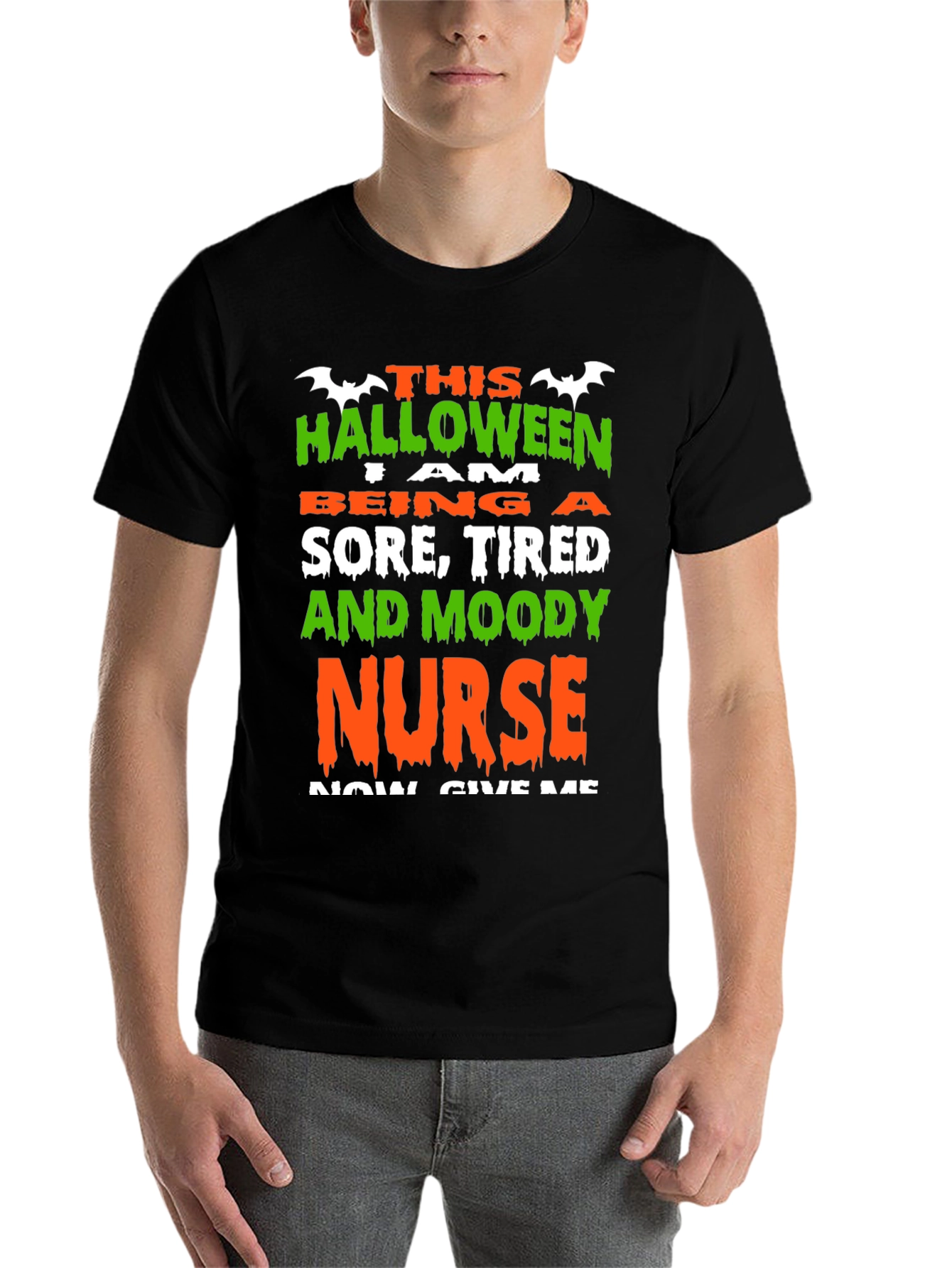 Black Halloween Nurse Graphic T-Shirt - Sore, Tired & Moody view 7